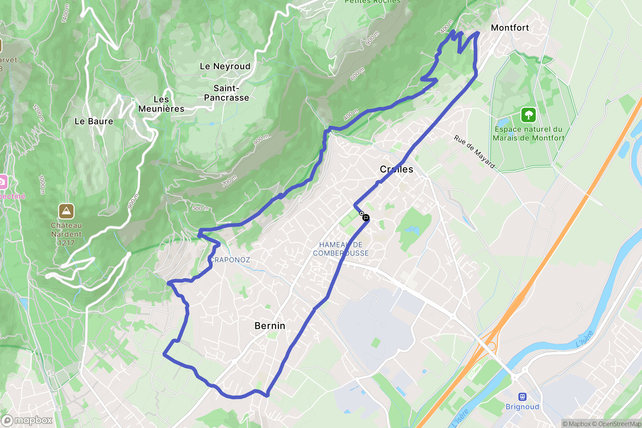 Crolles : carte du parcours de randonnée - France