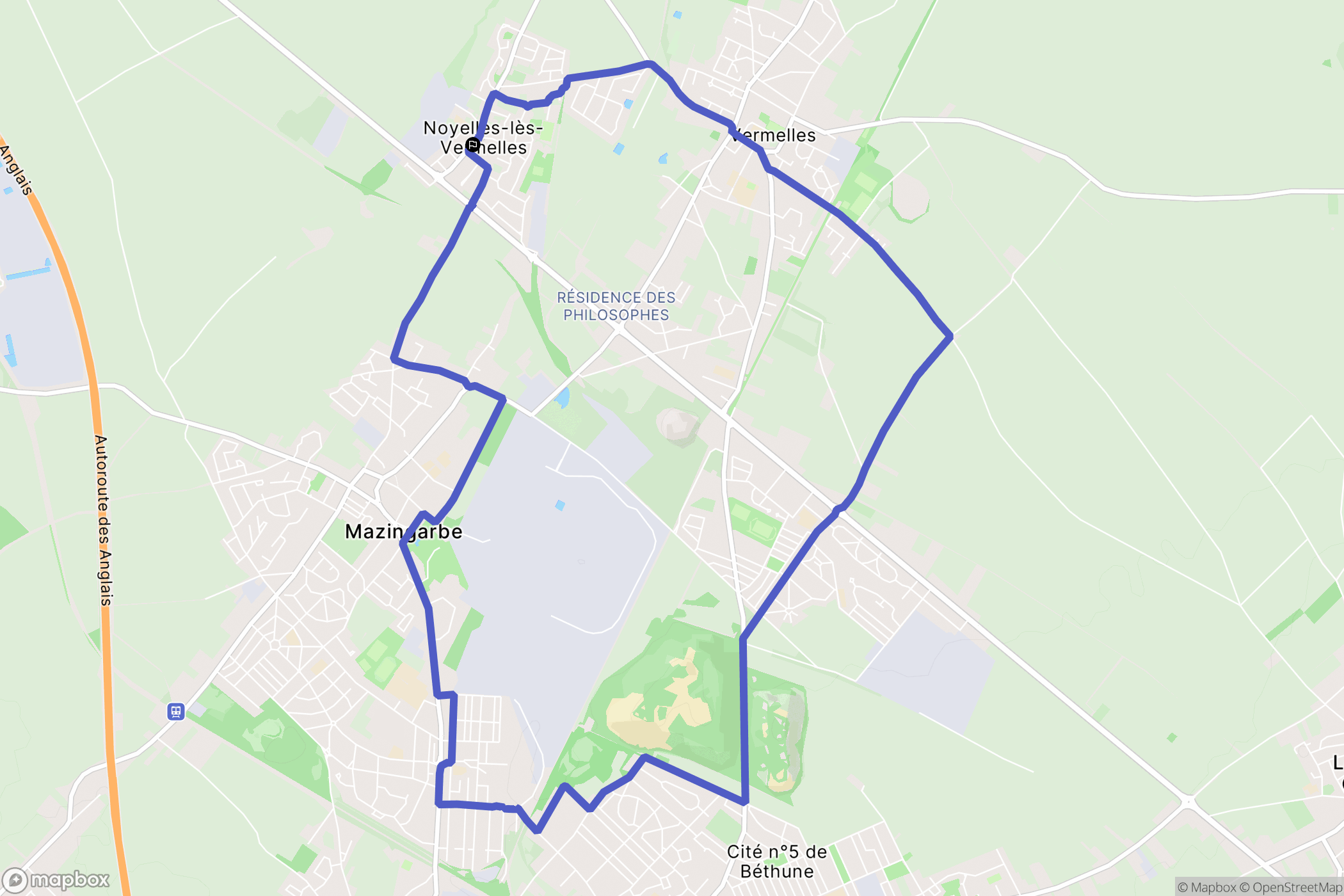 Noyelles-lès-Vermelles : carte du parcours de randonnée - France