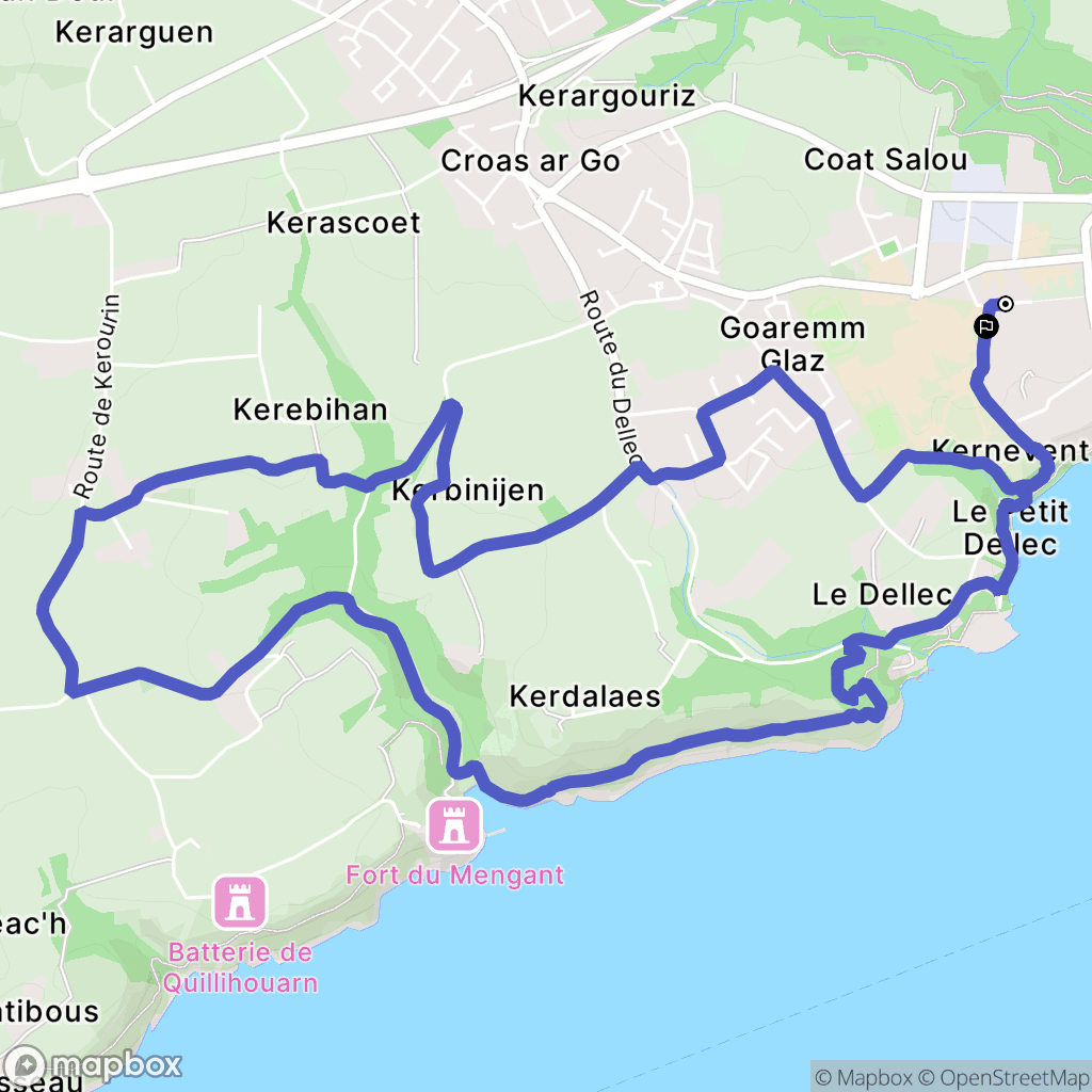 Plouzané : carte du parcours de randonnée - France