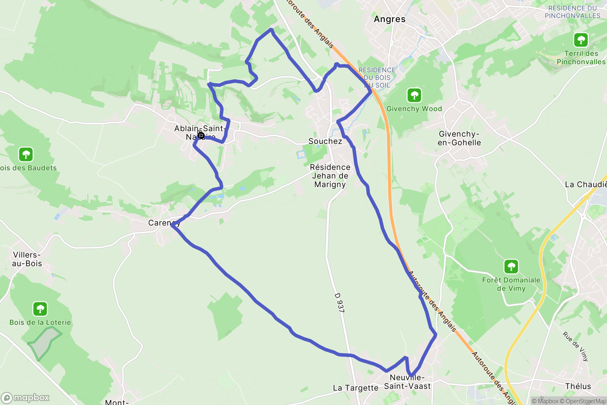Ablain-Saint-Nazaire : carte du parcours de randonnée - France