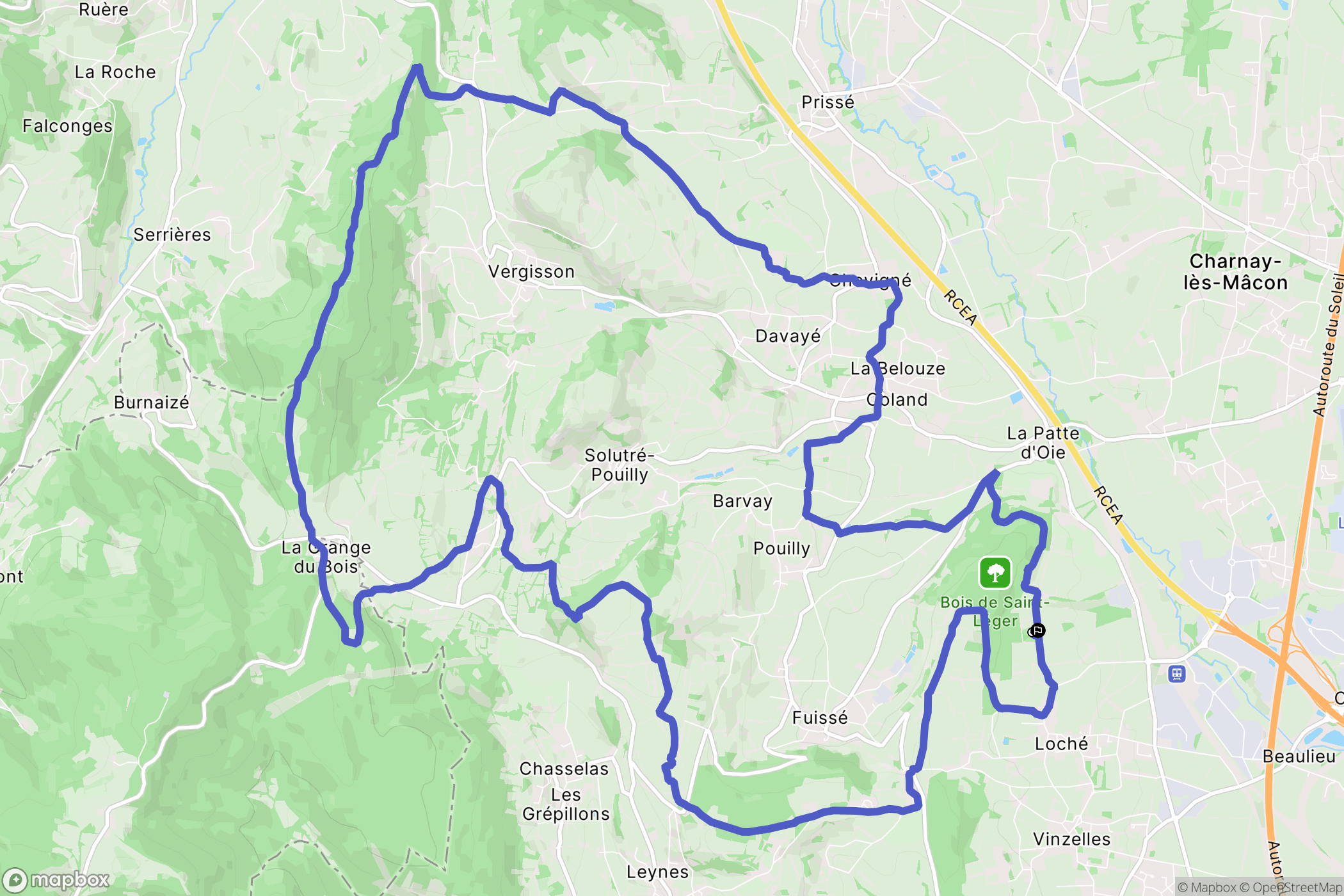 Mâcon : carte du parcours de randonnée - France