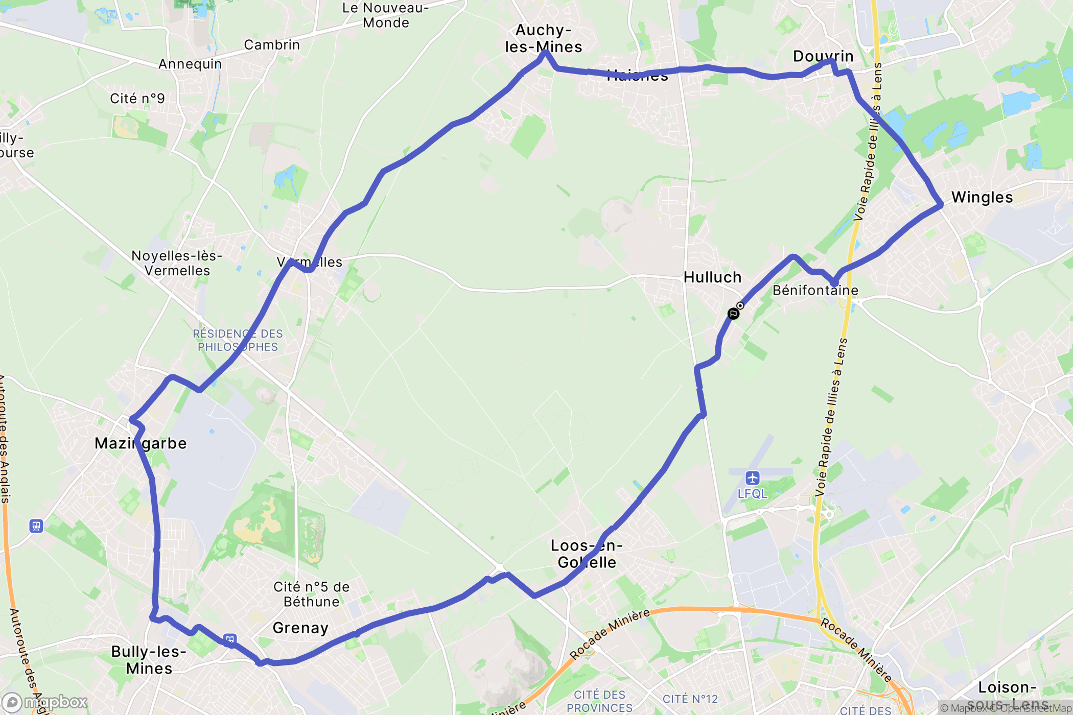 Hulluch : carte du parcours de randonnée - France