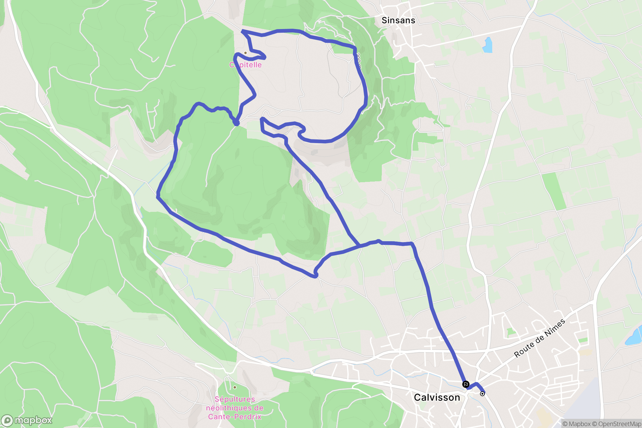 Calvisson : carte du parcours de randonnée - France