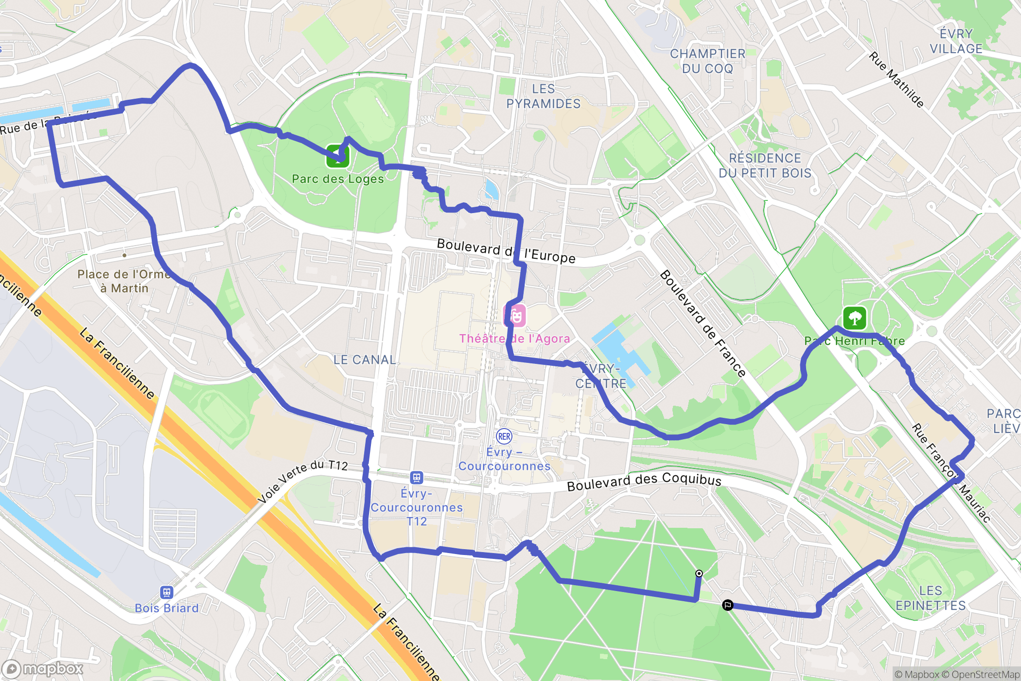 Évry-Courcouronnes : carte du parcours de randonnée - France