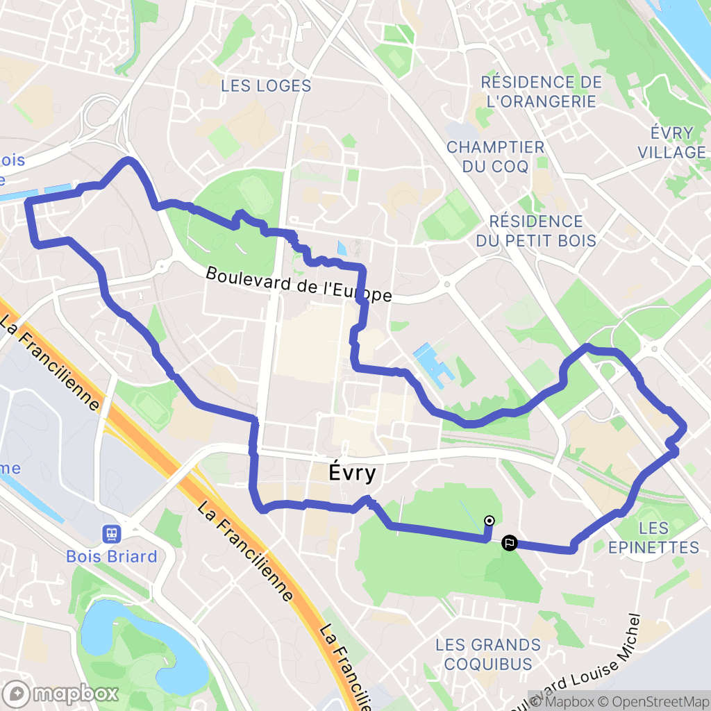 Évry-Courcouronnes : carte du parcours de randonnée - France