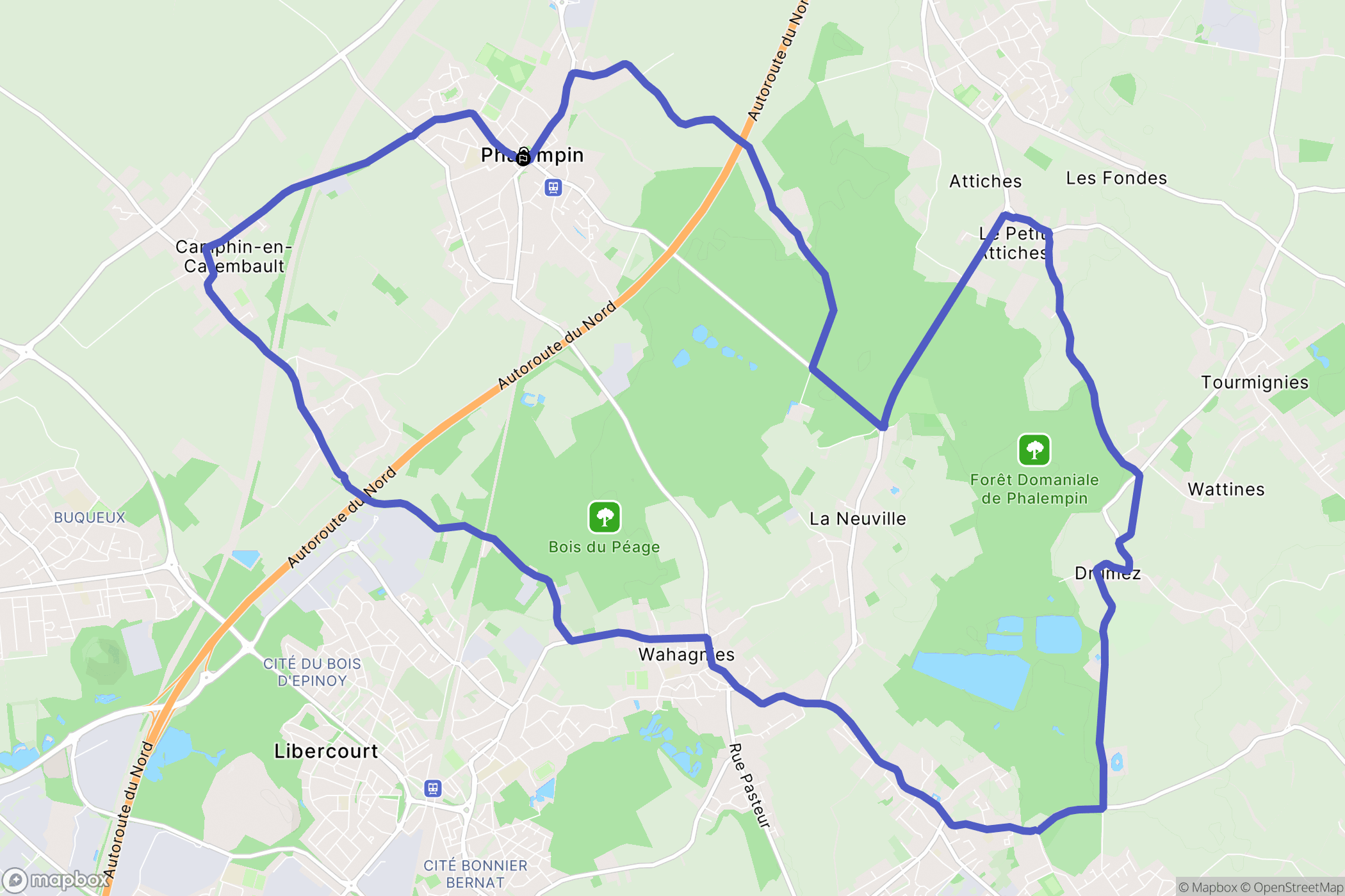 Phalempin : carte du parcours de randonnée - France