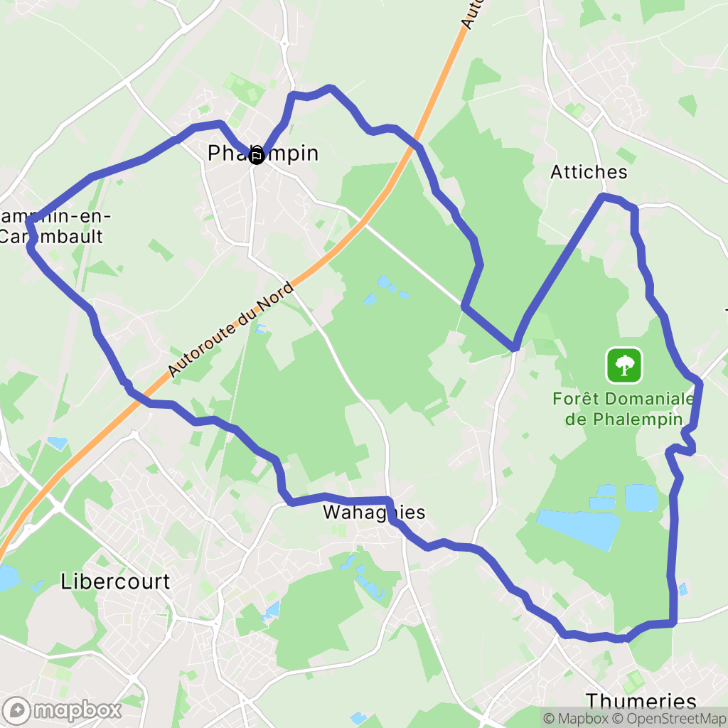 Phalempin : carte du parcours de randonnée - France