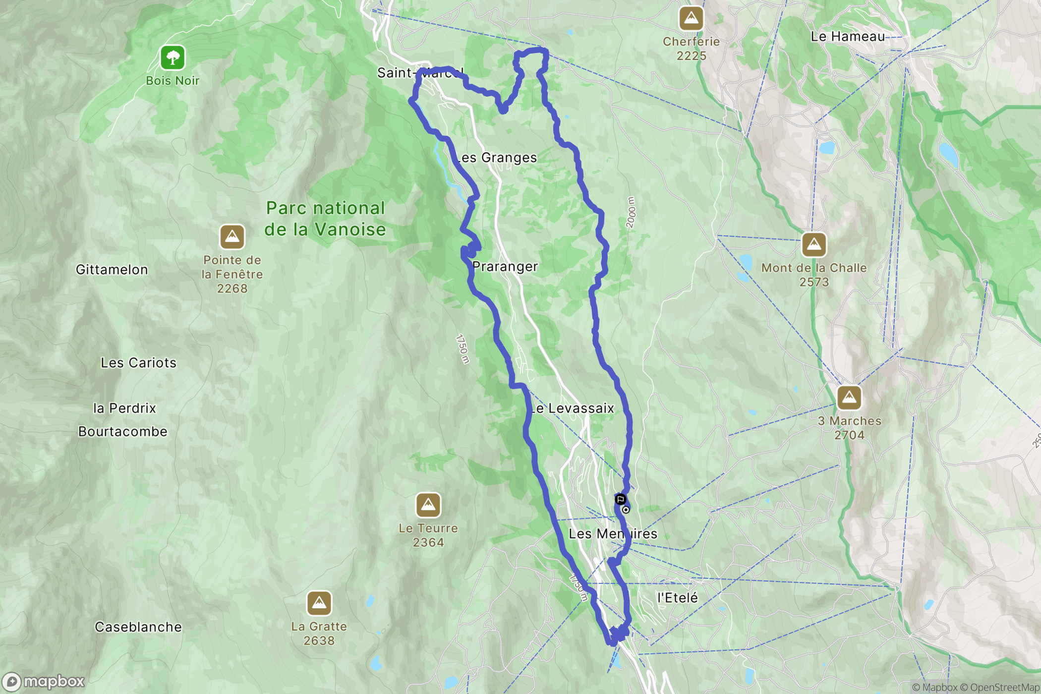 Les Belleville : carte du parcours de randonnée - France