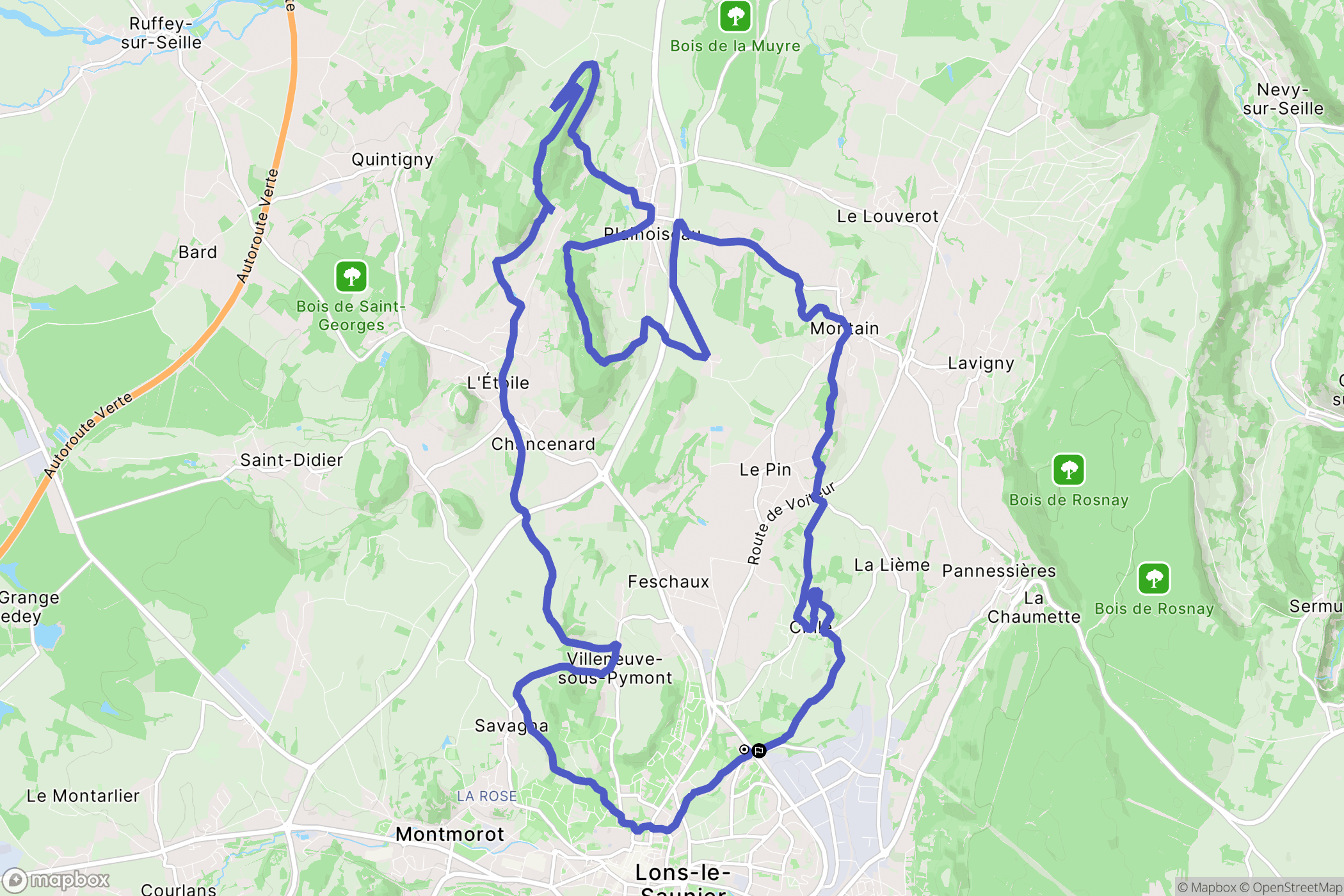 Lons-le-Saunier : carte du parcours de randonnée - France