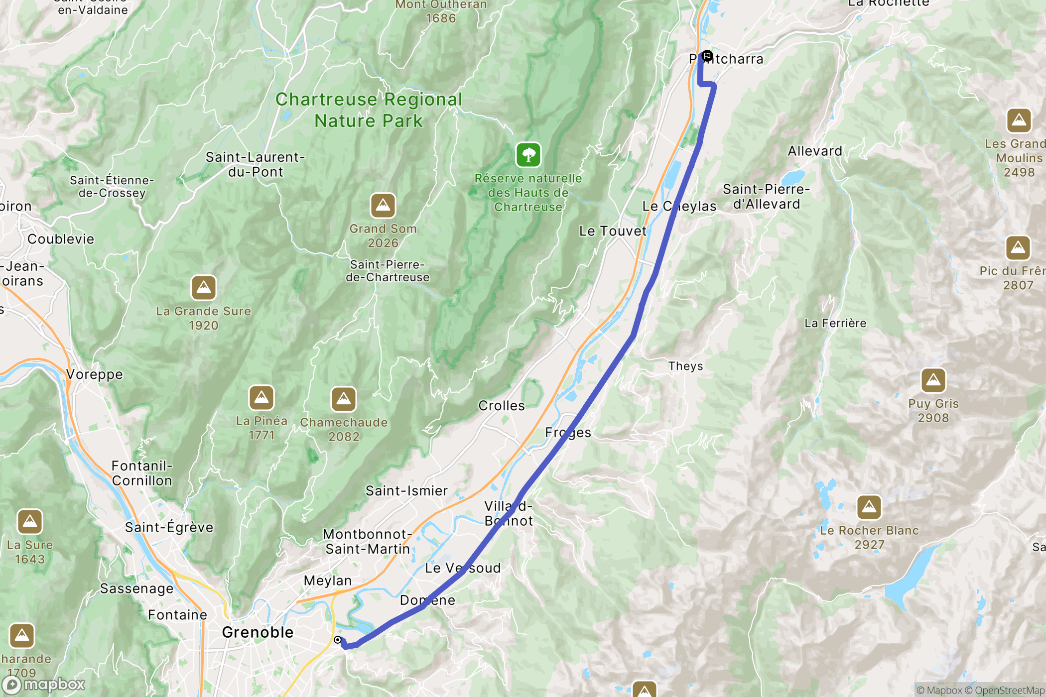 Gières : carte du parcours de randonnée - France