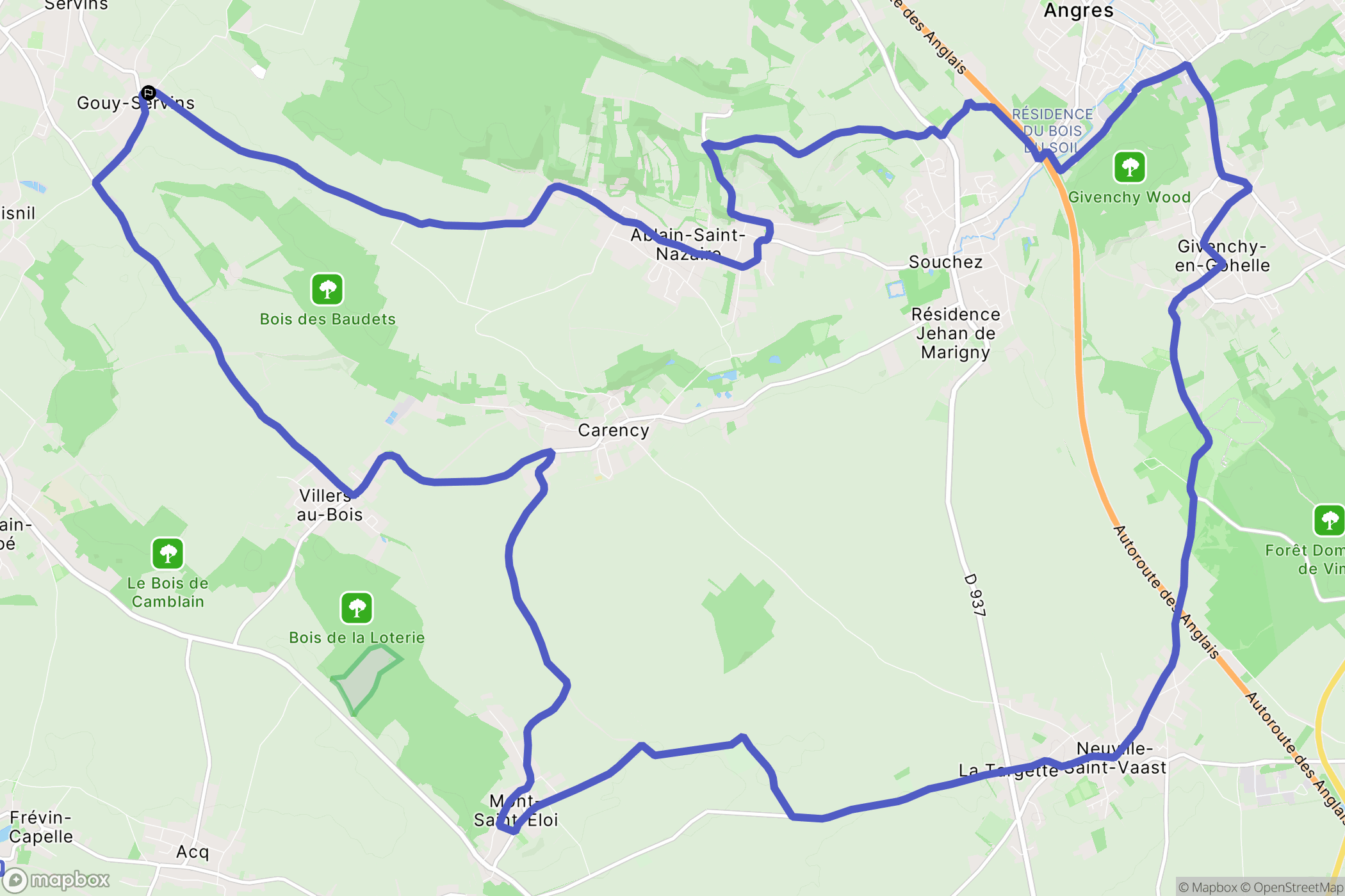Gouy-Servins : carte du parcours de randonnée - France