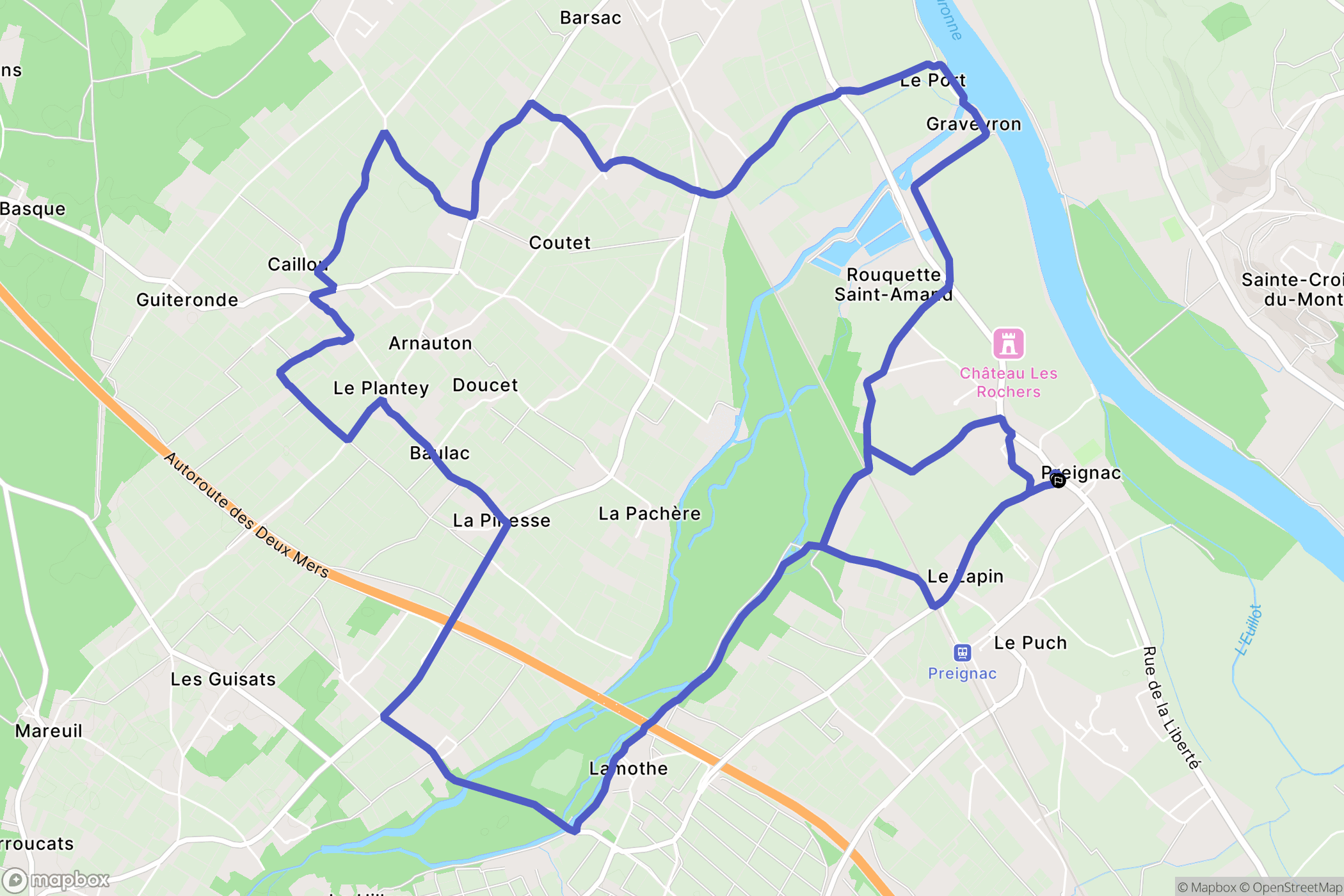 Preignac : carte du parcours de randonnée - France