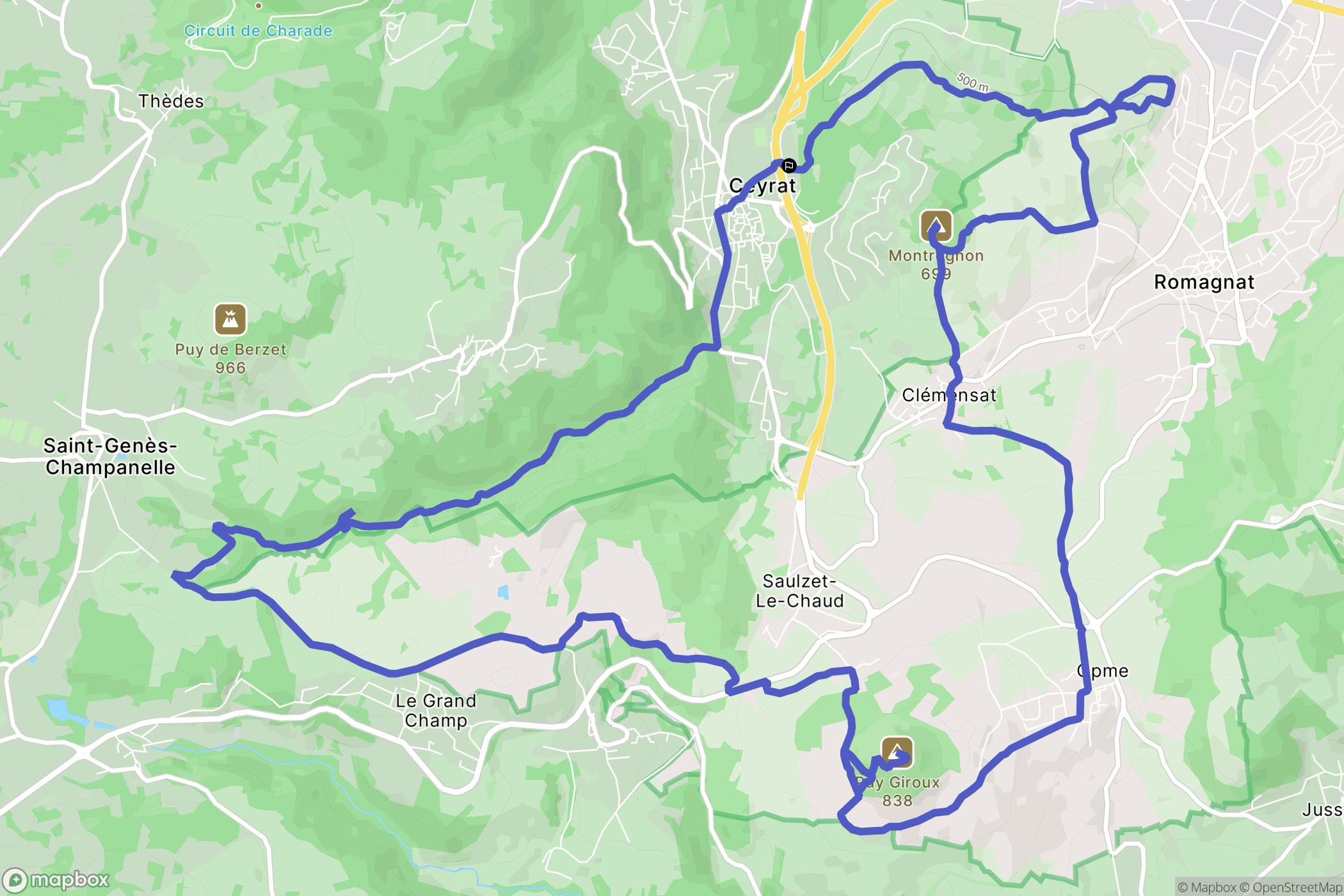 Ceyrat : carte du parcours de randonnée - France
