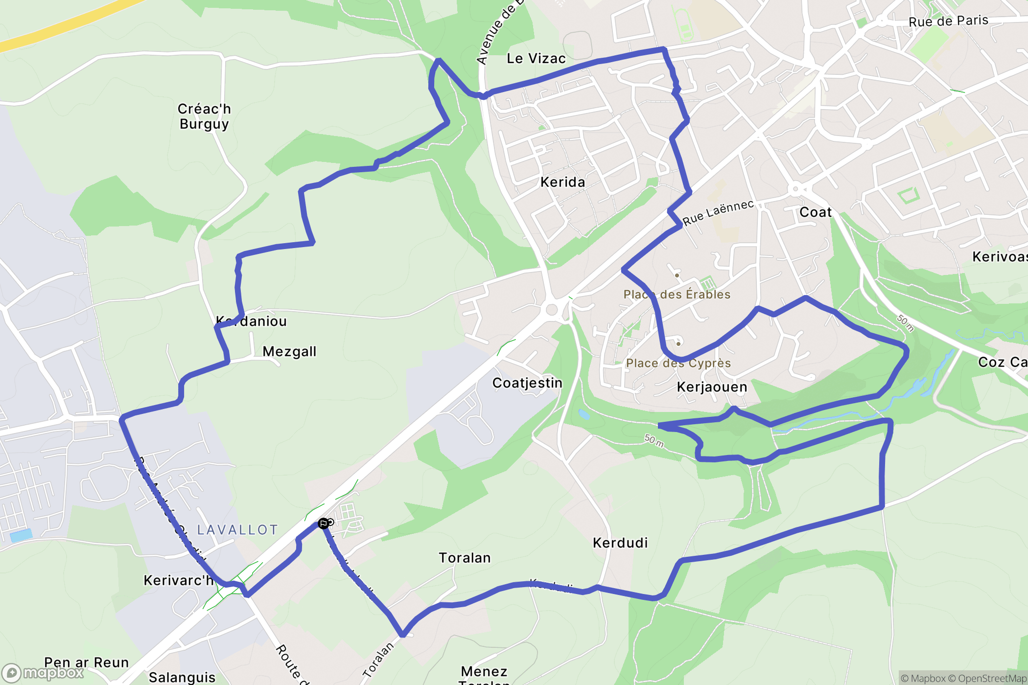 Guipavas : carte du parcours de randonnée - France