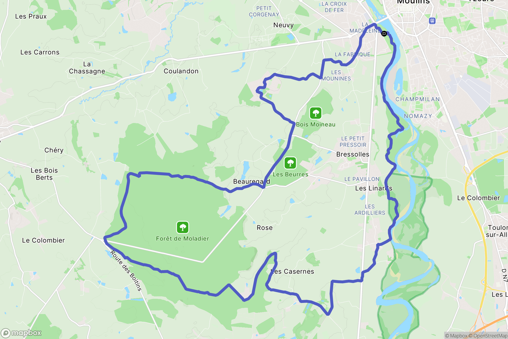 Moulins : carte du parcours de randonnée - France