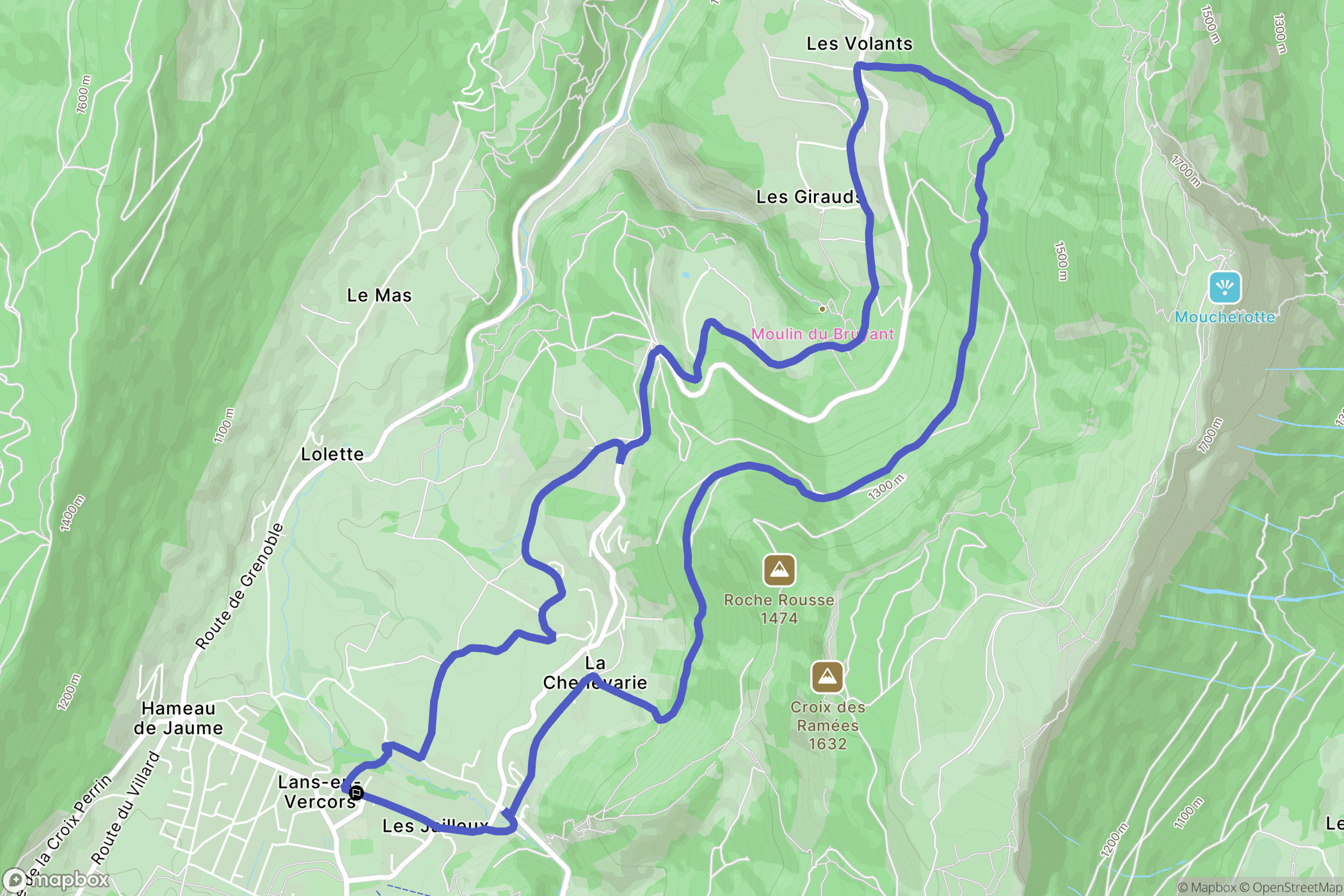 Lans-en-Vercors : carte du parcours de randonnée - France