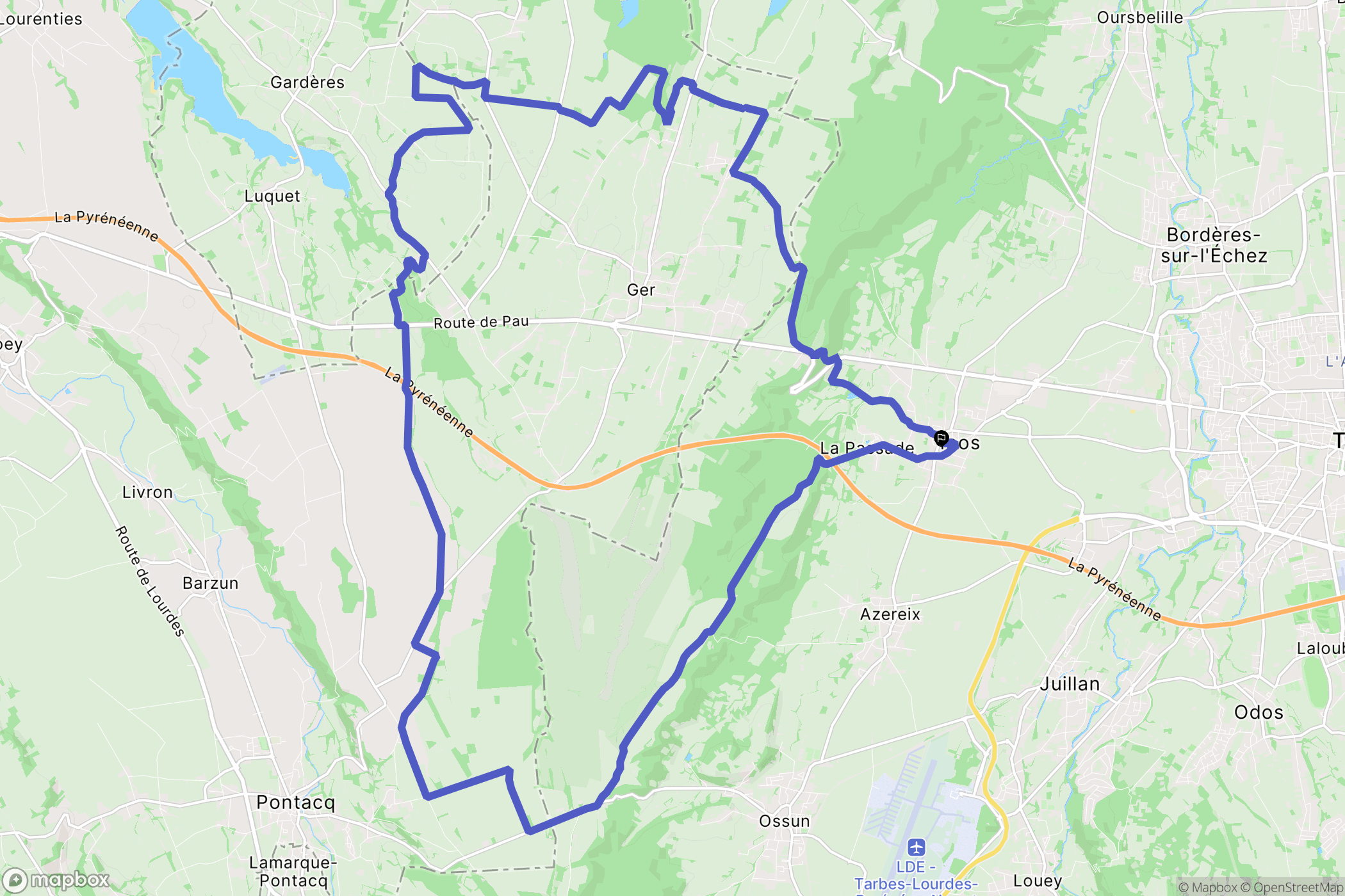 Ibos : carte du parcours de randonnée - France