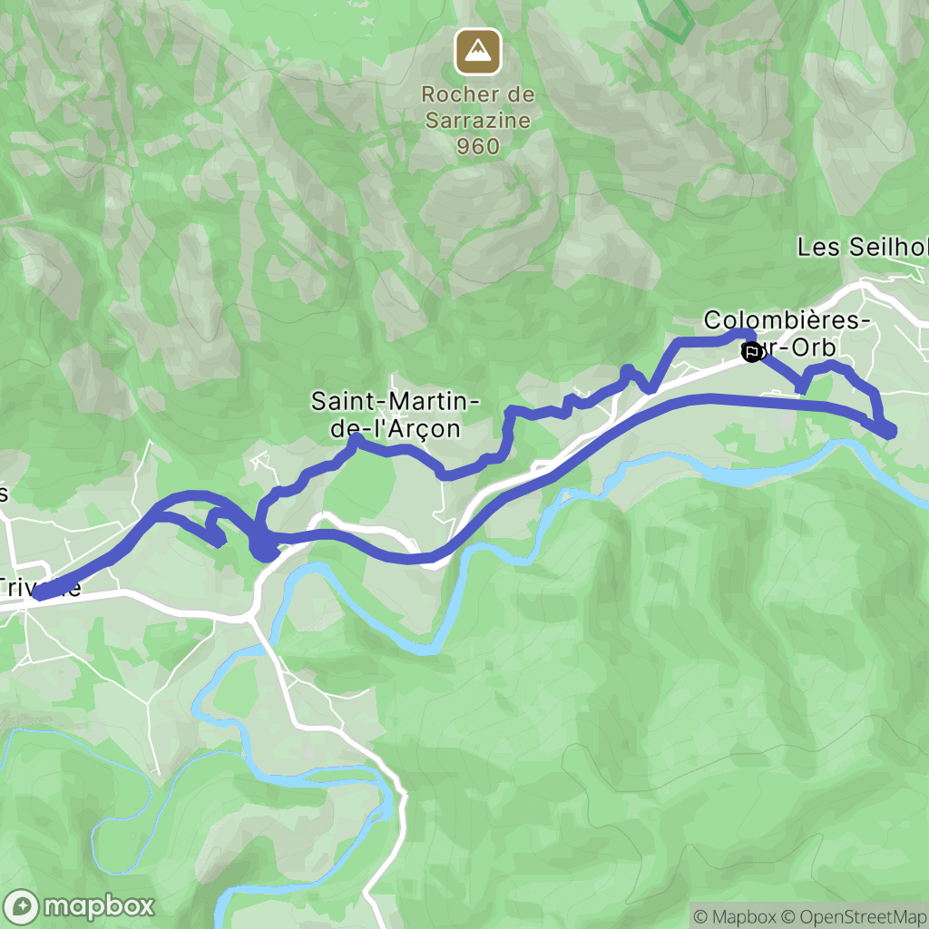 Colombières-sur-Orb : carte du parcours de randonnée - France