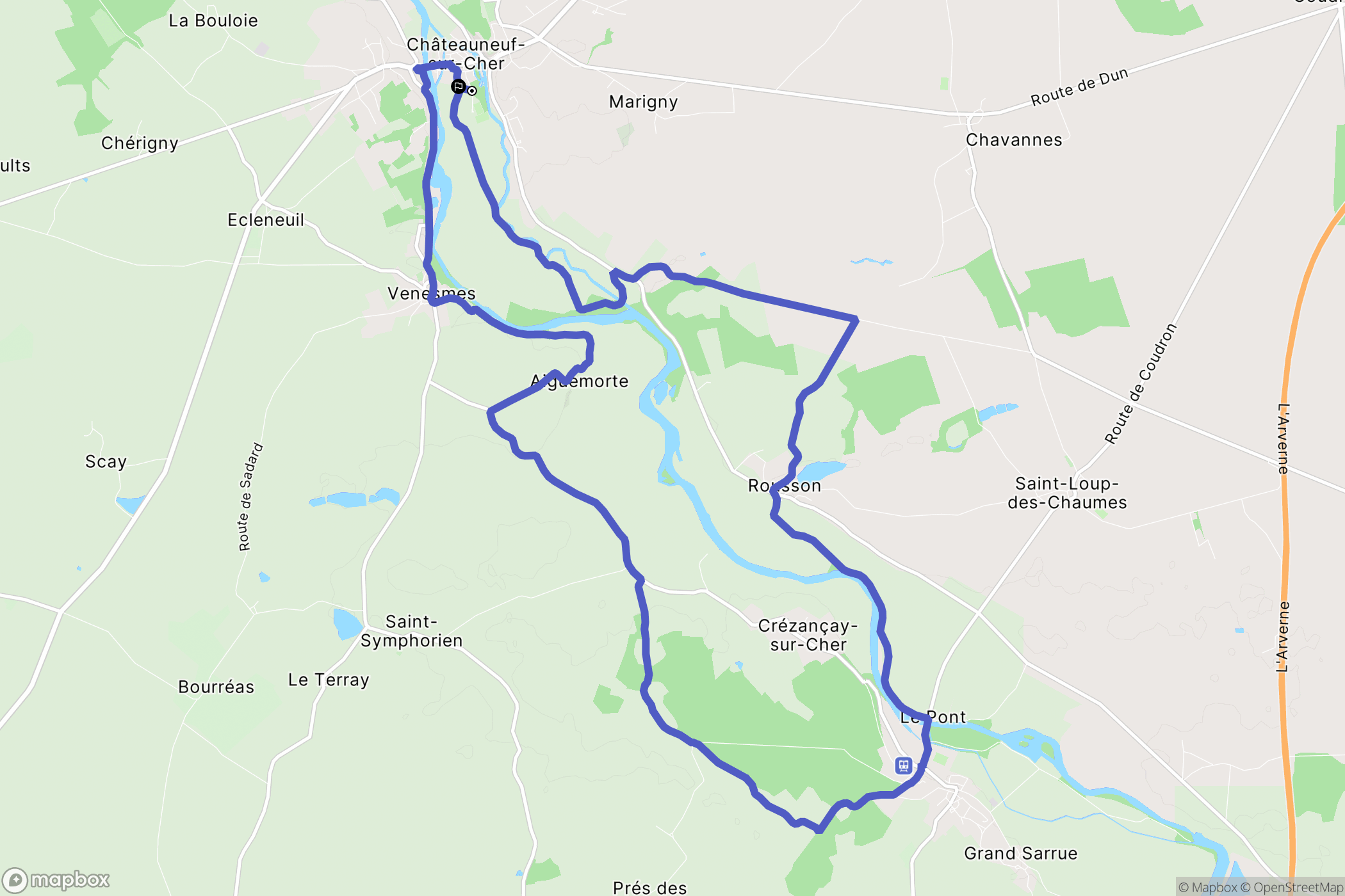 Châteauneuf-sur-Cher : carte du parcours de randonnée - France