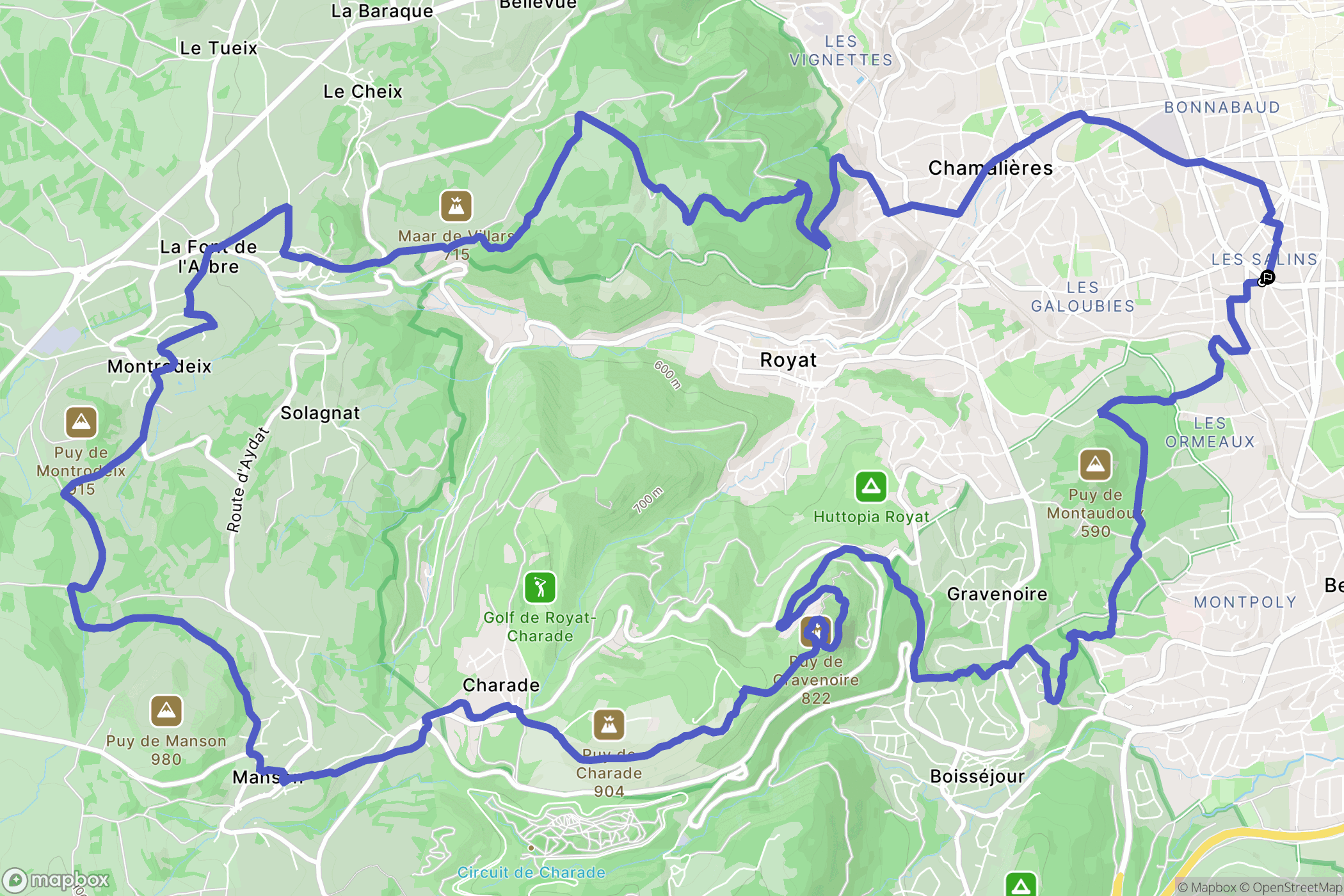 Clermont-Ferrand : carte du parcours de randonnée - France