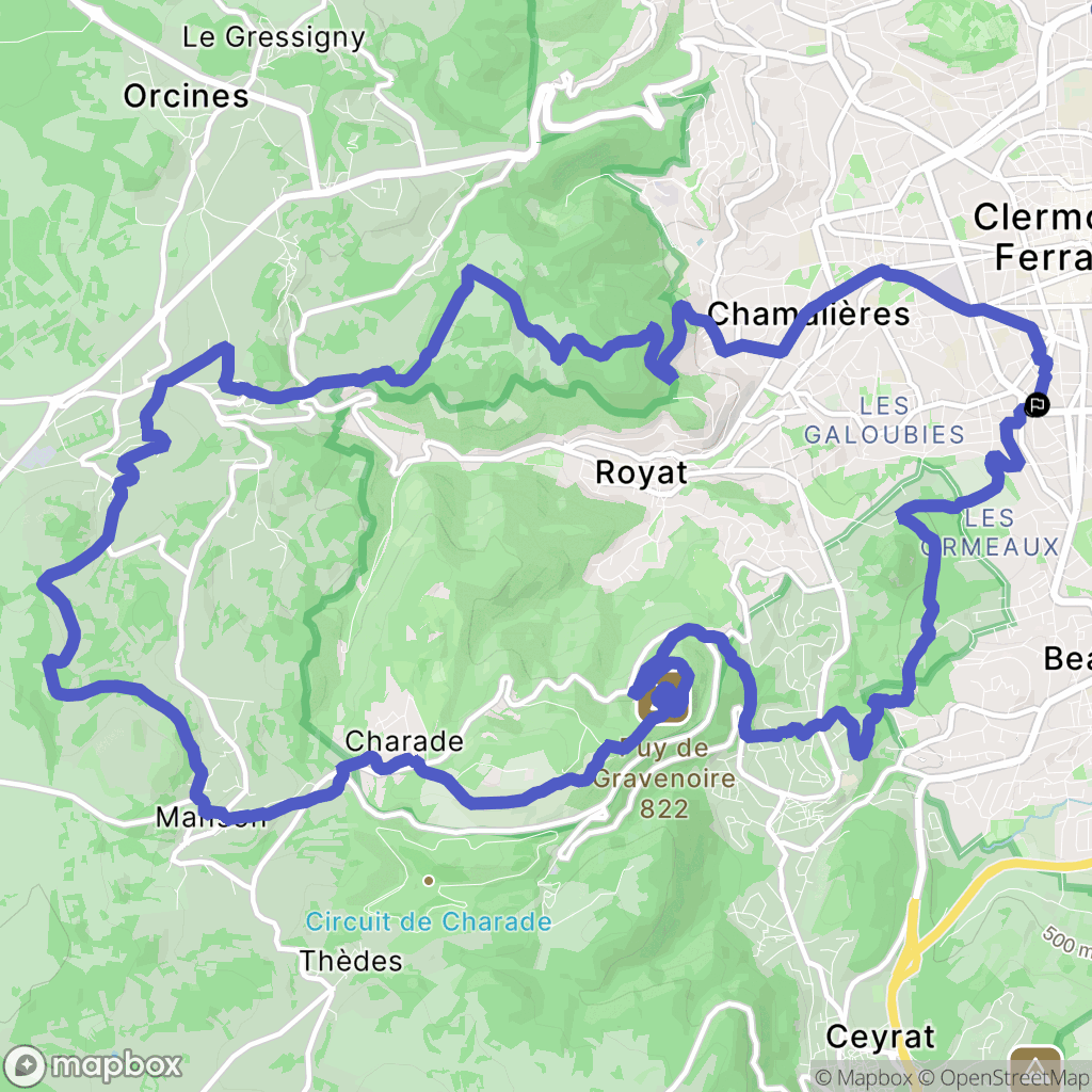 Clermont-Ferrand : carte du parcours de randonnée - France