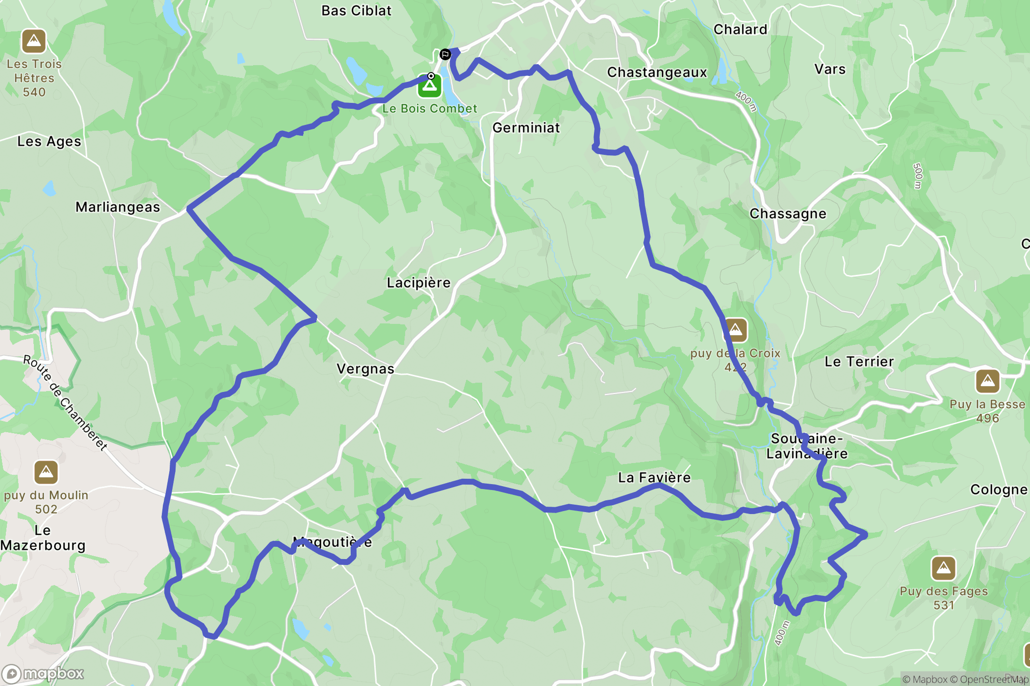 Chamberet : carte du parcours de randonnée - France