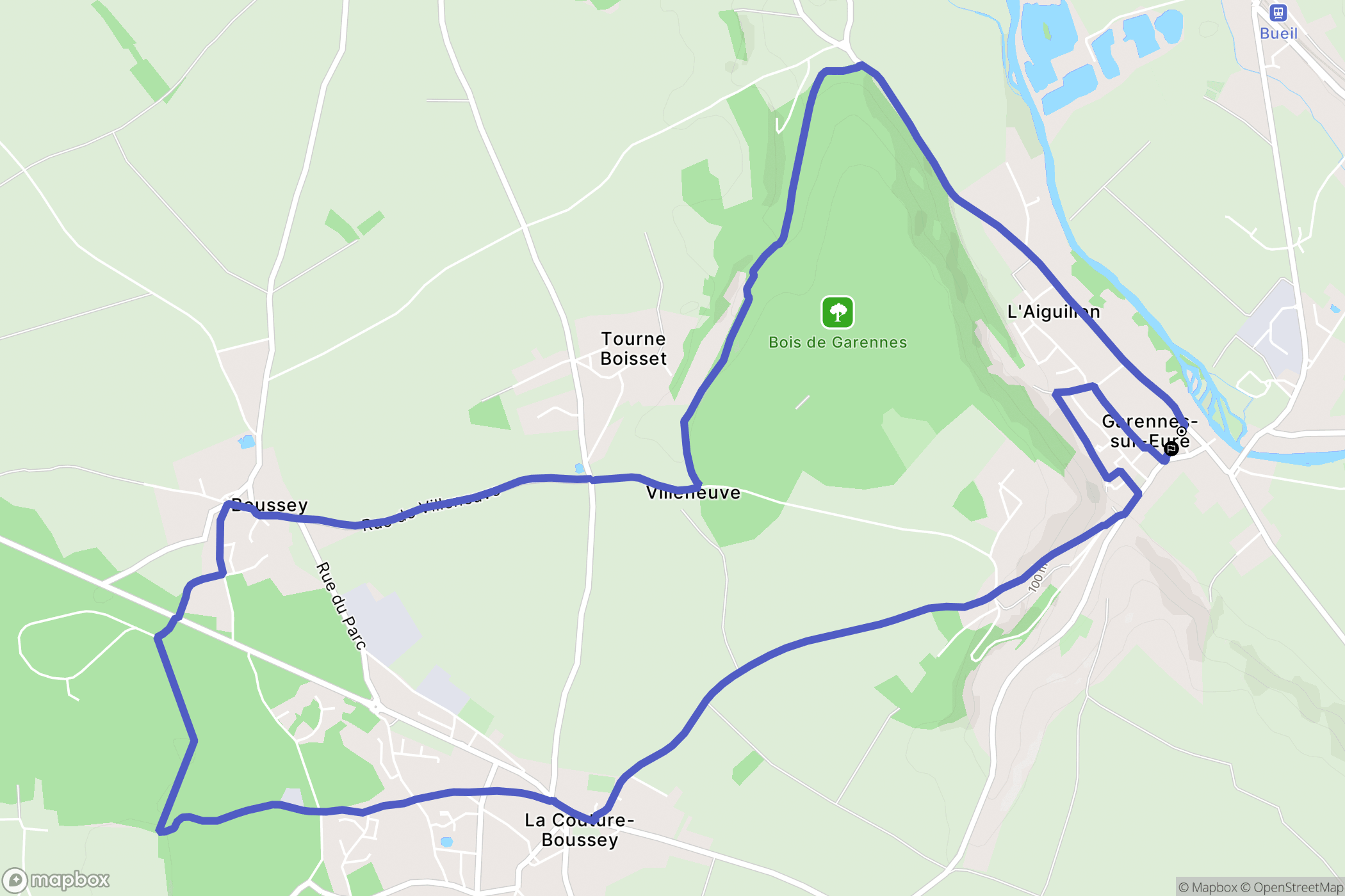 Garennes-sur-Eure : carte du parcours de randonnée - France