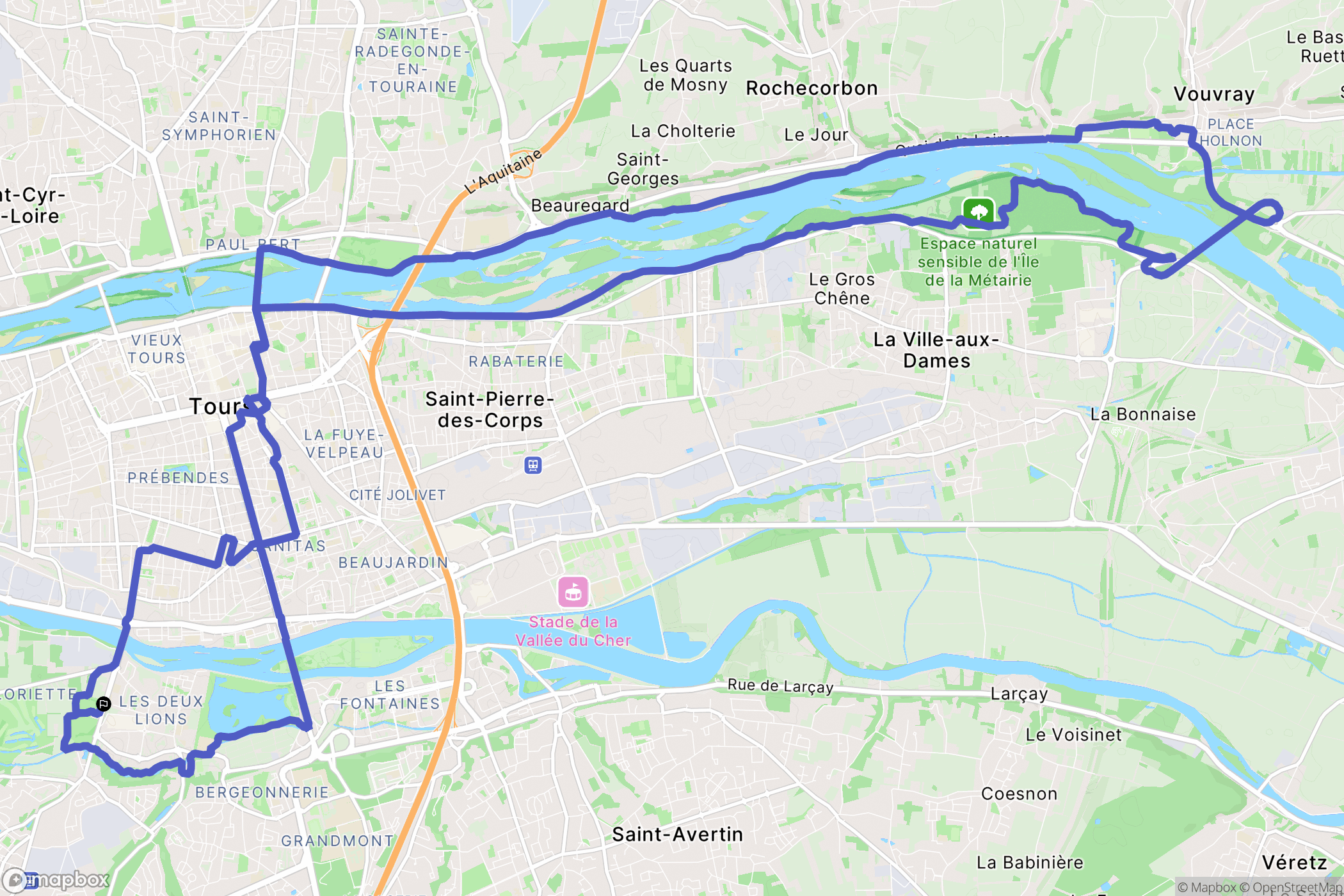 Tours : carte du parcours de randonnée - France