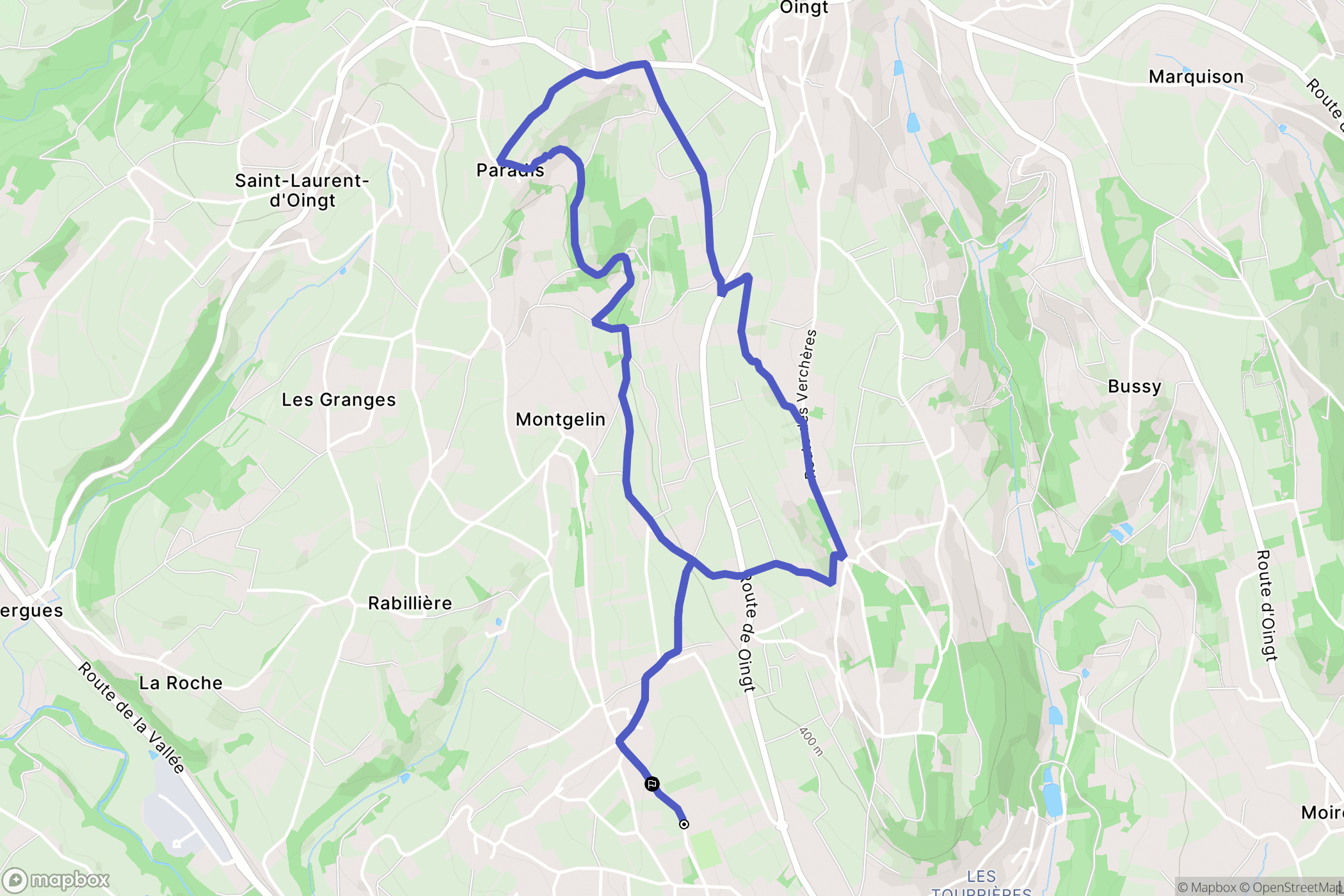 Val d'Oingt : carte du parcours de randonnée - France