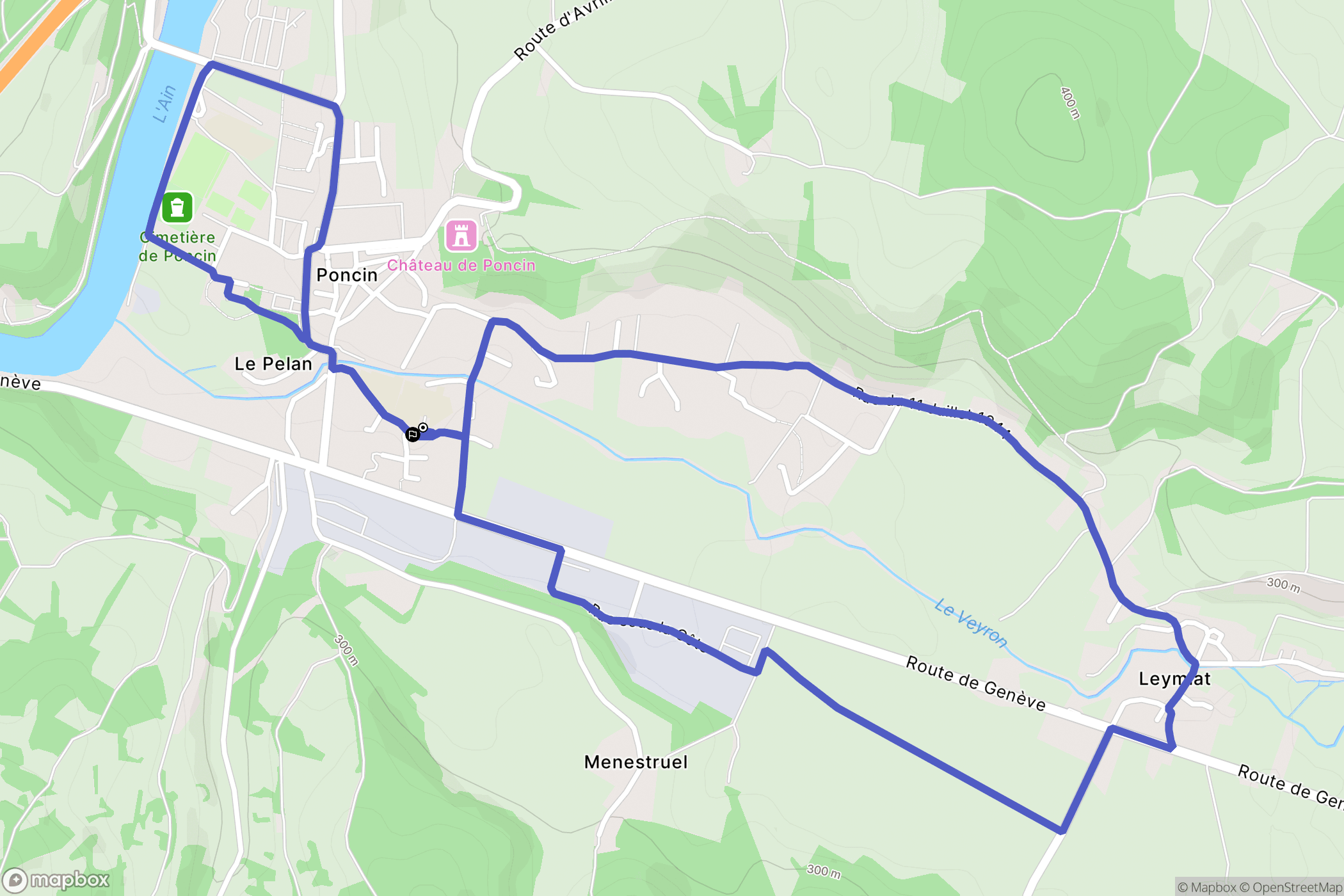 Poncin : carte du parcours de randonnée - France
