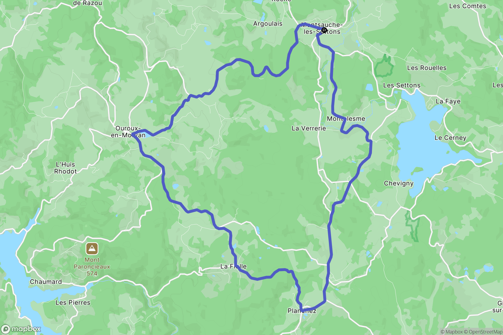 Montsauche-les-Settons : carte du parcours de randonnée - France