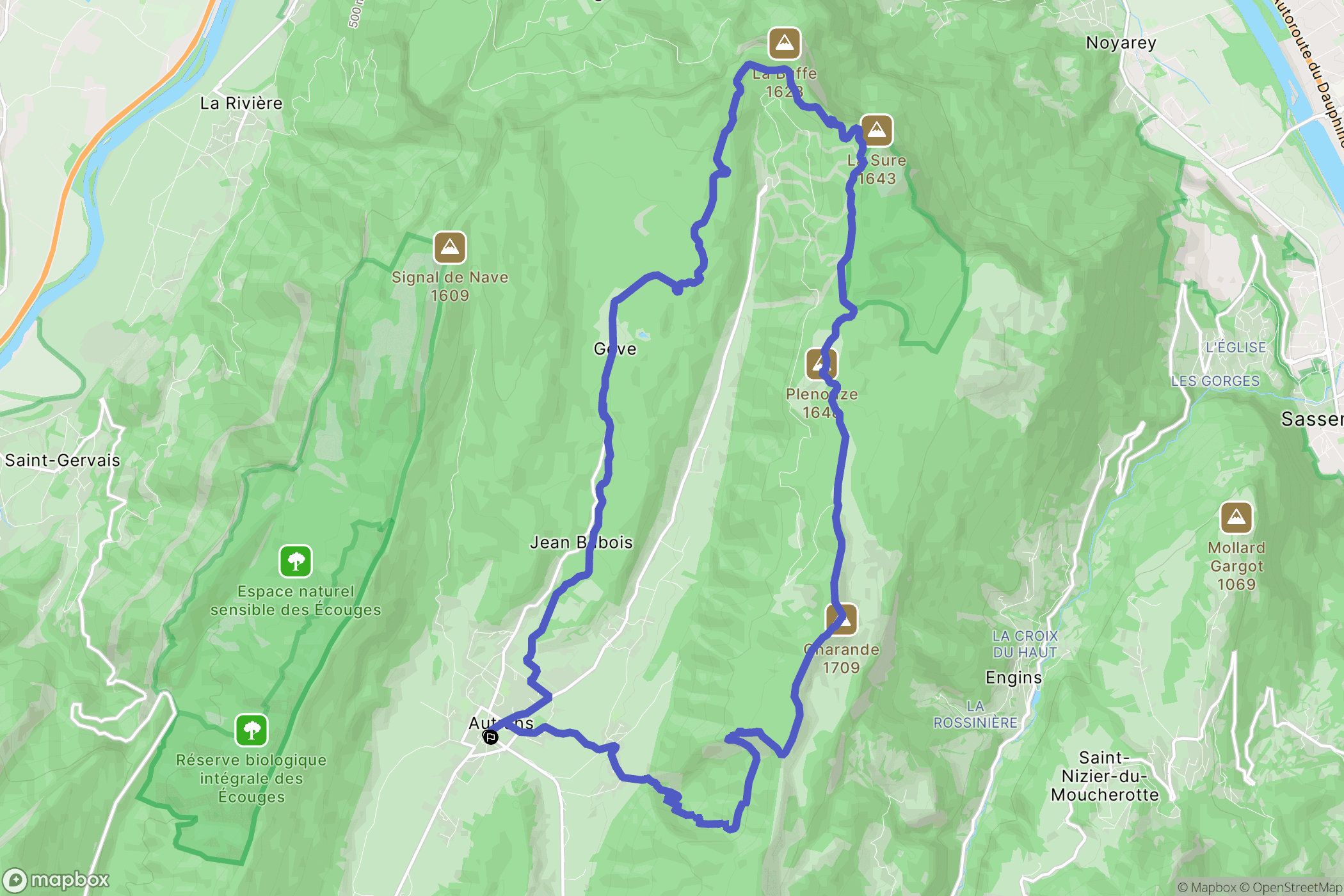 Autrans-Méaudre en Vercors : carte du parcours de randonnée - France