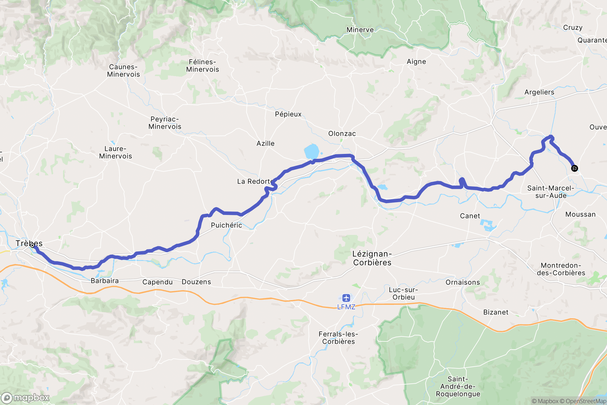Trèbes : carte du parcours de randonnée - France