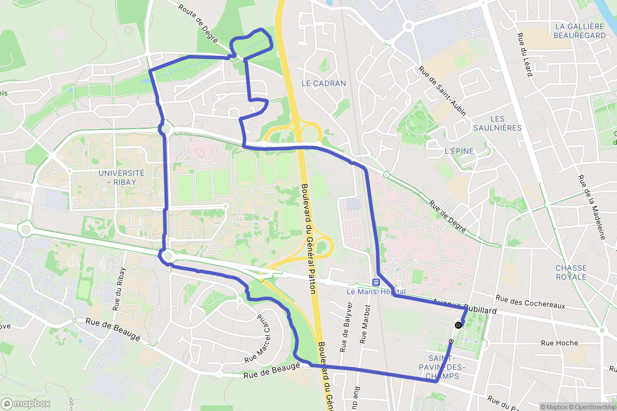 Le Mans : carte du parcours de randonnée - France