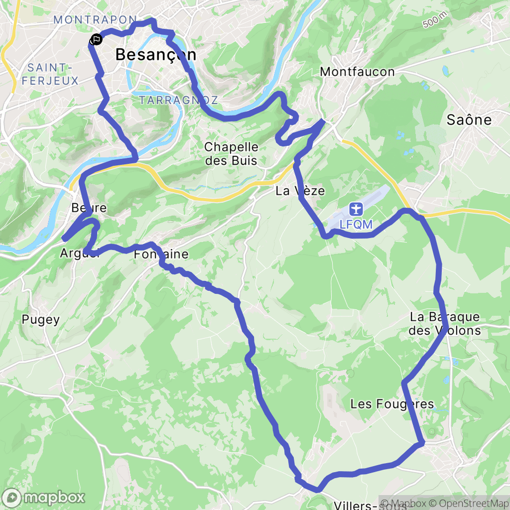 Besançon : carte du parcours de randonnée - France