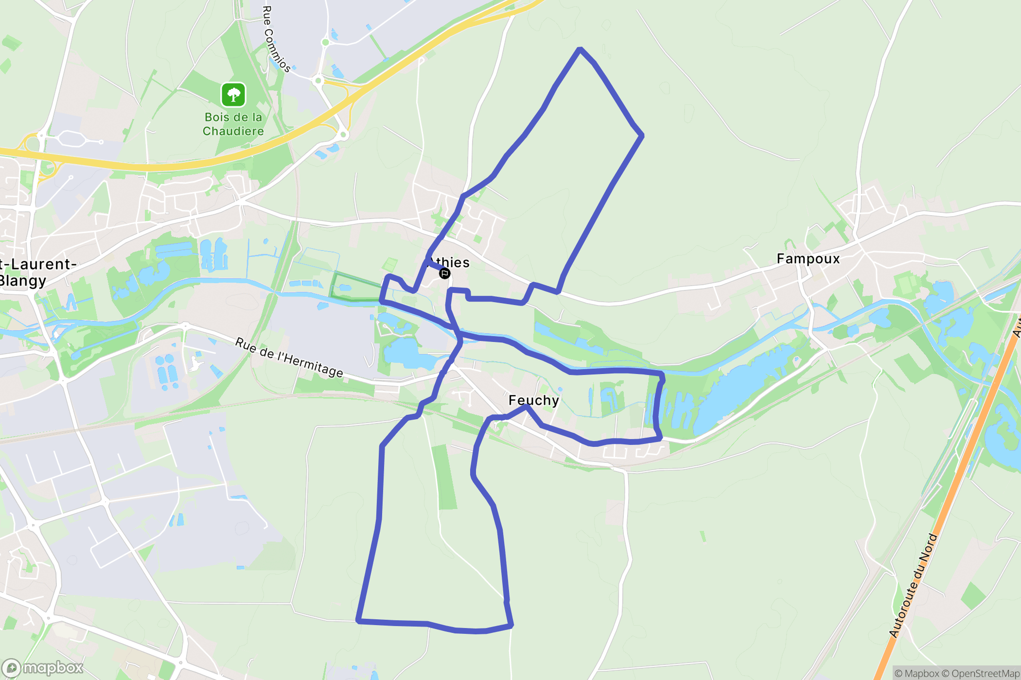 Athies : carte du parcours de randonnée - France