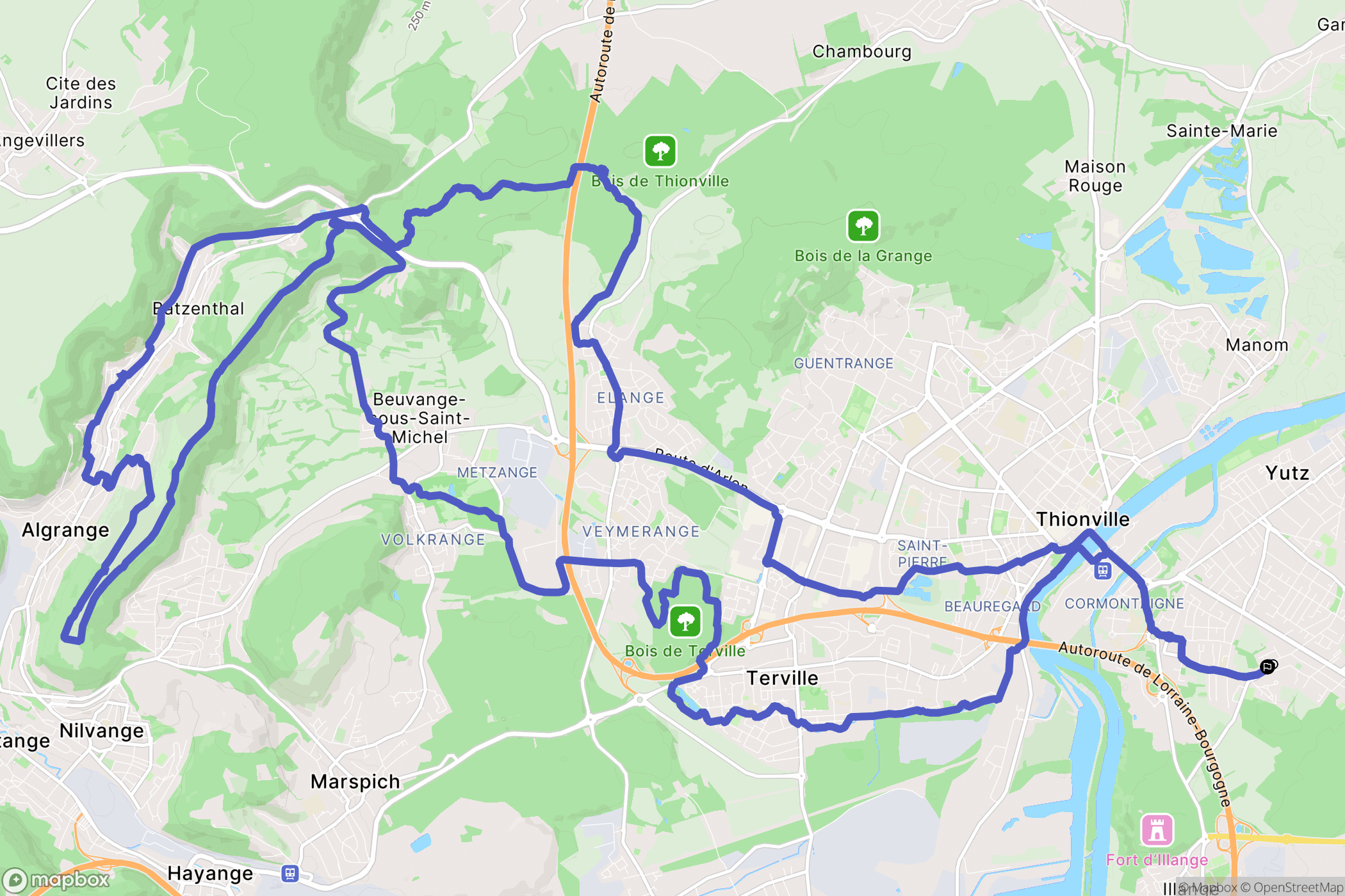 Yutz : carte du parcours de randonnée - France
