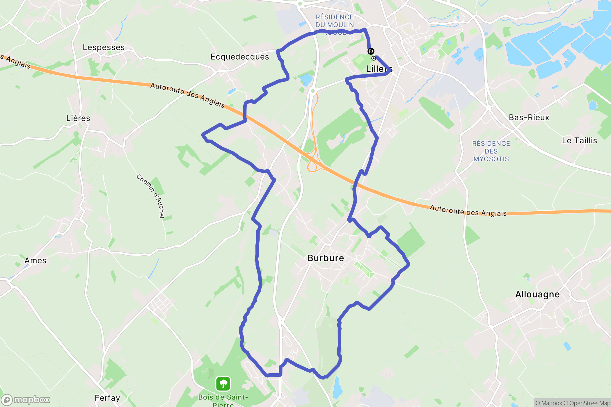 Lillers : carte du parcours de randonnée - France