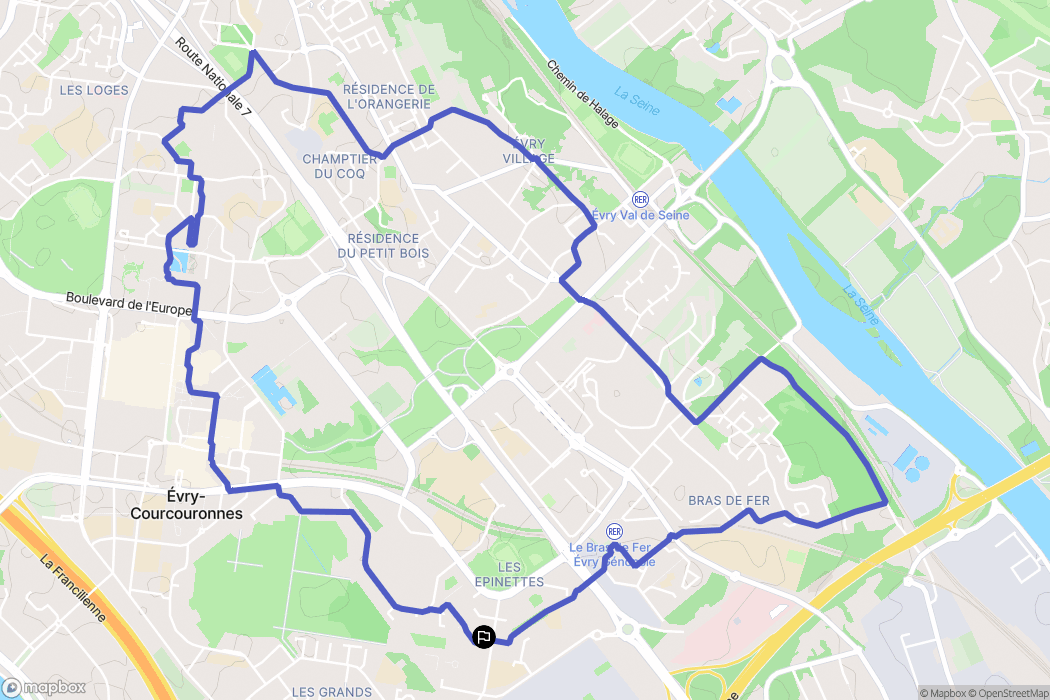 Évry-Courcouronnes : carte du parcours de randonnée - France