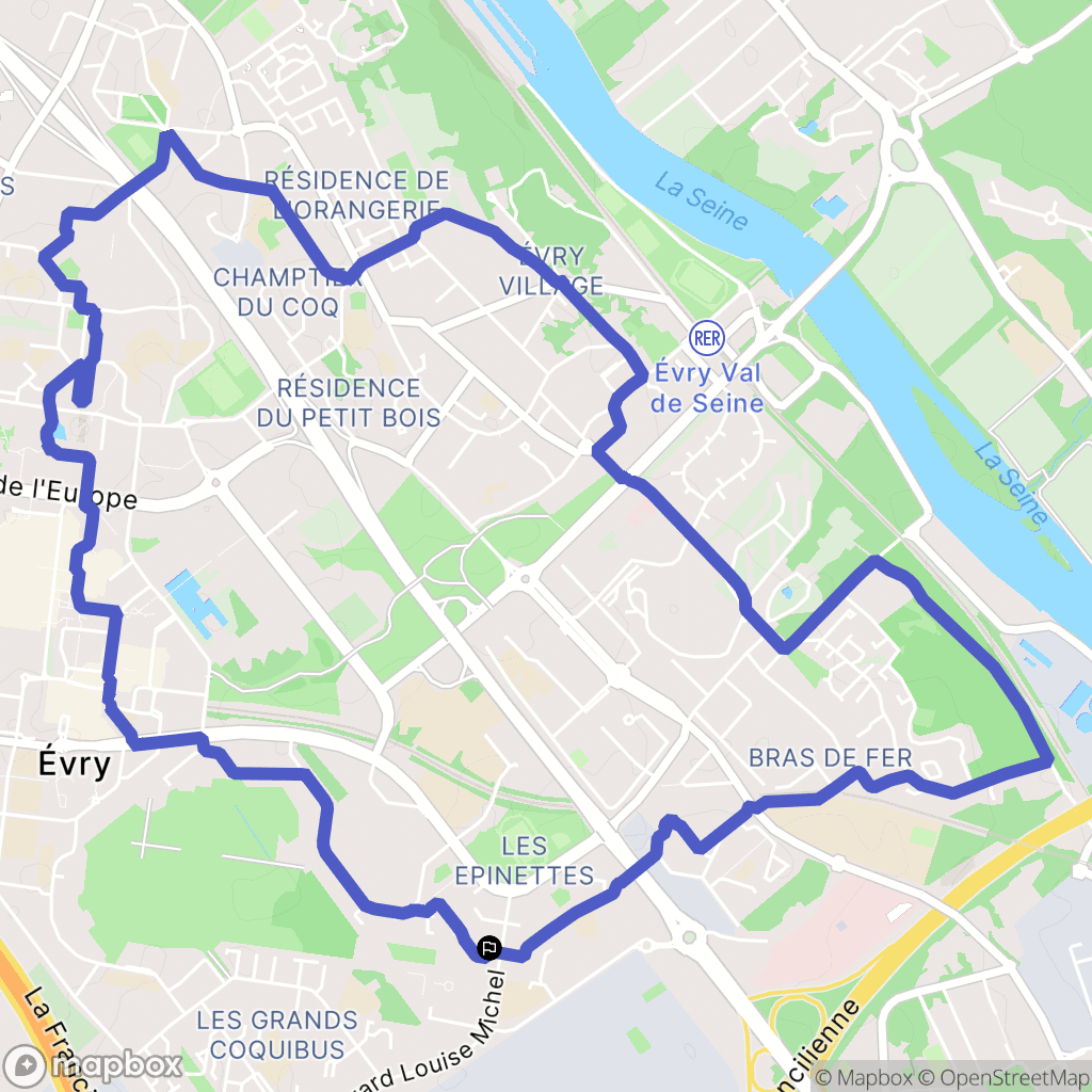 Évry-Courcouronnes : carte du parcours de randonnée - France