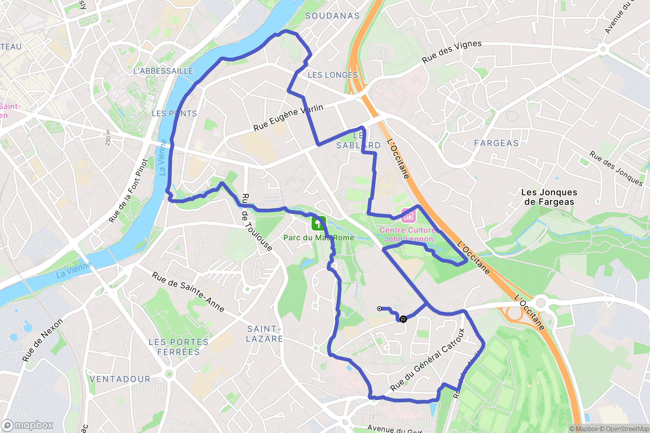 Limoges : carte du parcours de randonnée - France