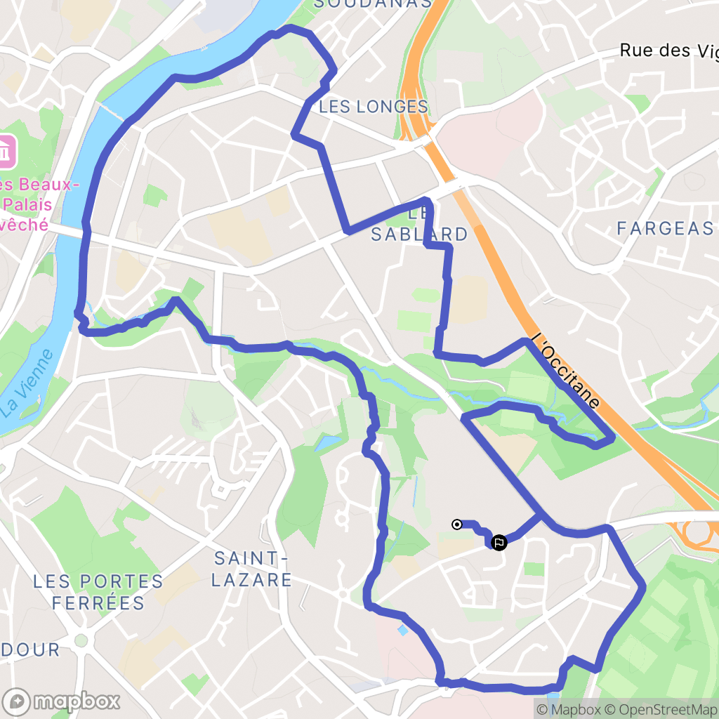 Limoges : carte du parcours de randonnée - France