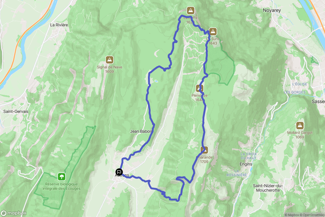 Autrans-Méaudre en Vercors : carte du parcours de randonnée - France