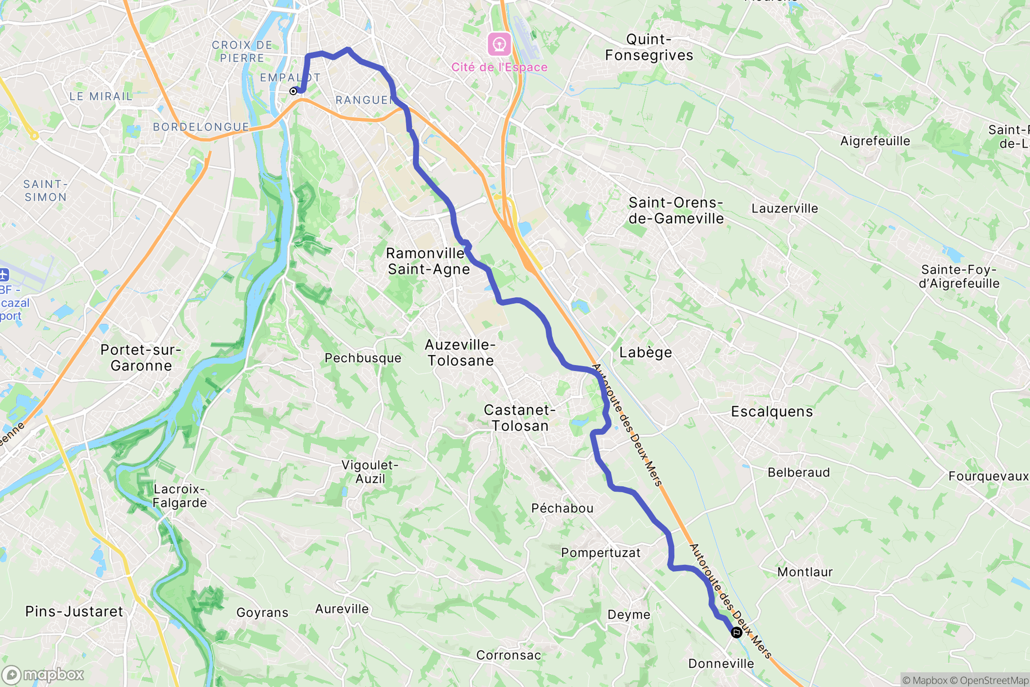 Toulouse : carte du parcours de randonnée - France