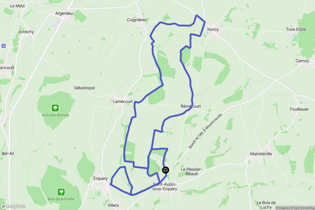 Saint-Aubin-sous-Erquery : carte du parcours de randonnée - France