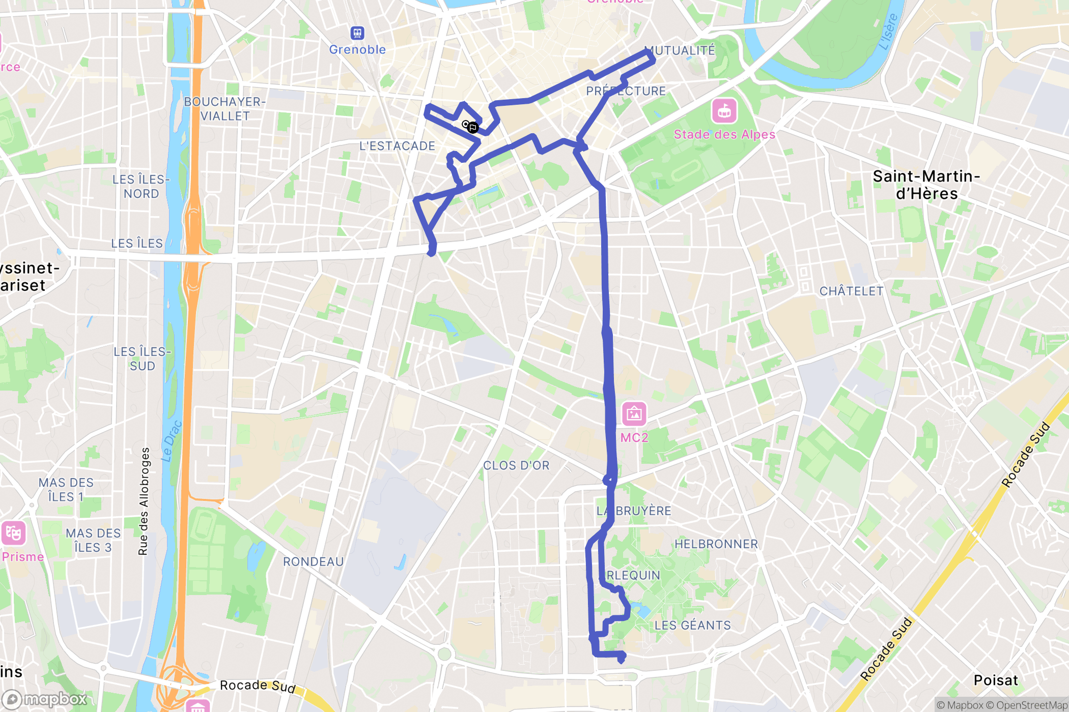Grenoble : carte du parcours de randonnée - France