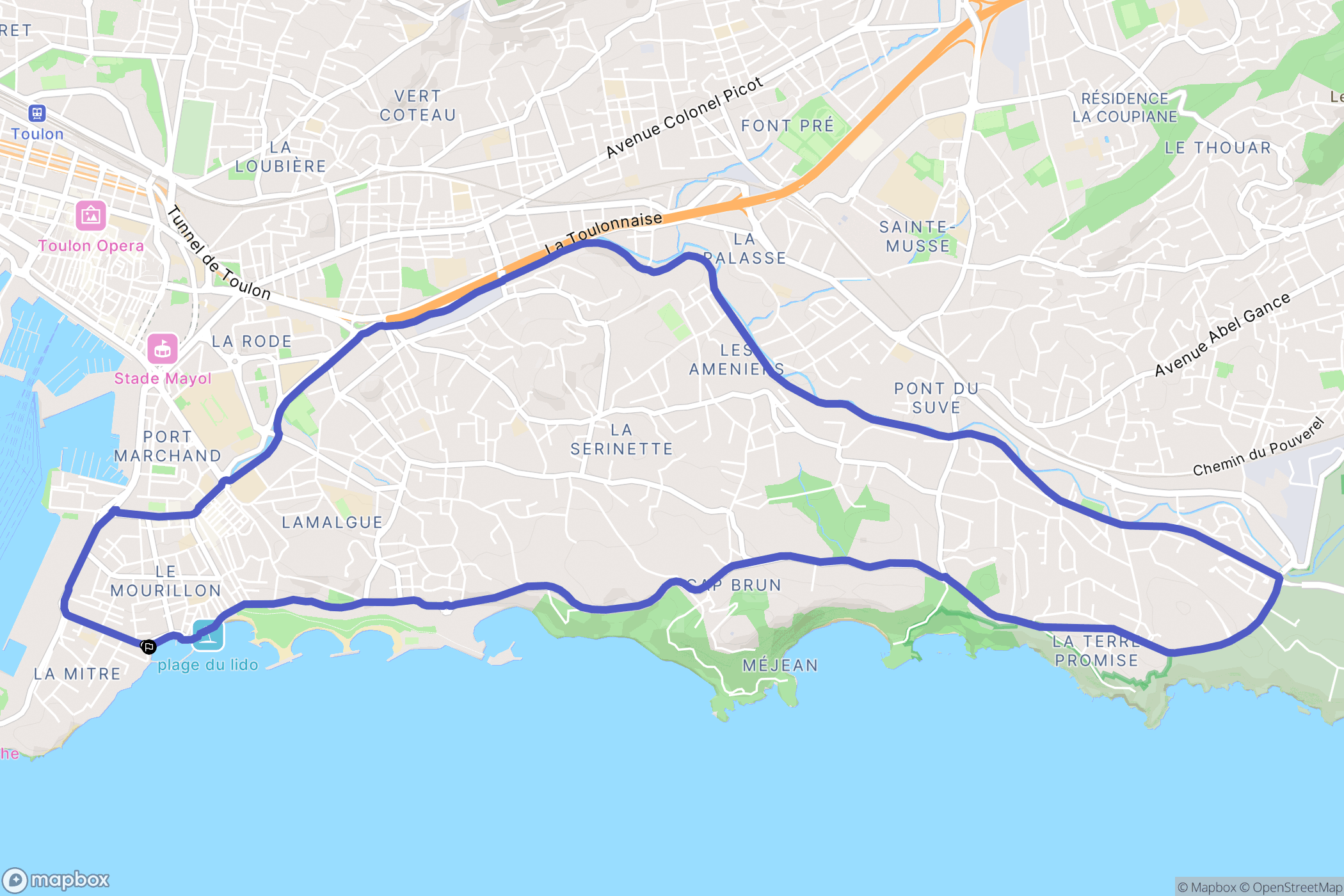 Toulon : carte du parcours de randonnée - France
