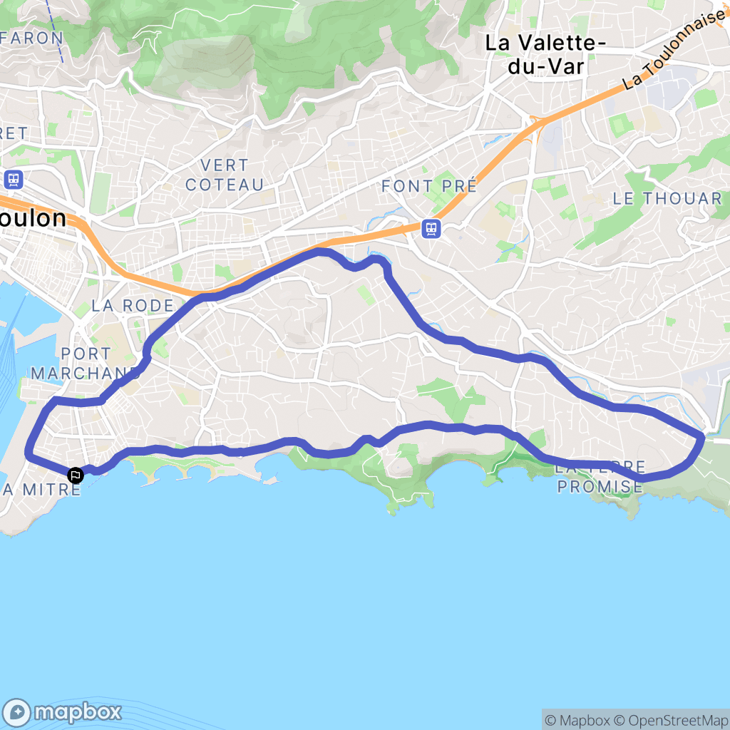 Toulon : carte du parcours de randonnée - France