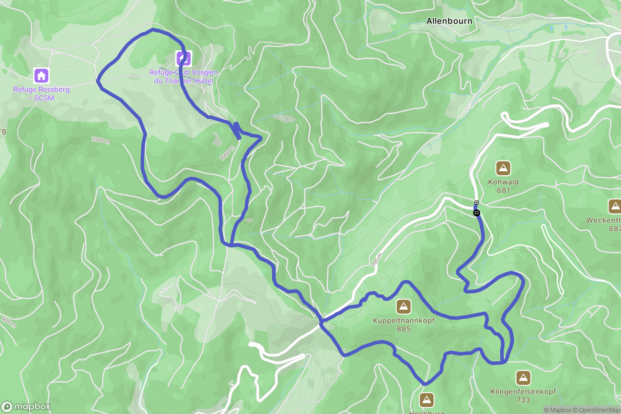 Bitschwiller-lès-Thann : carte du parcours de randonnée - France
