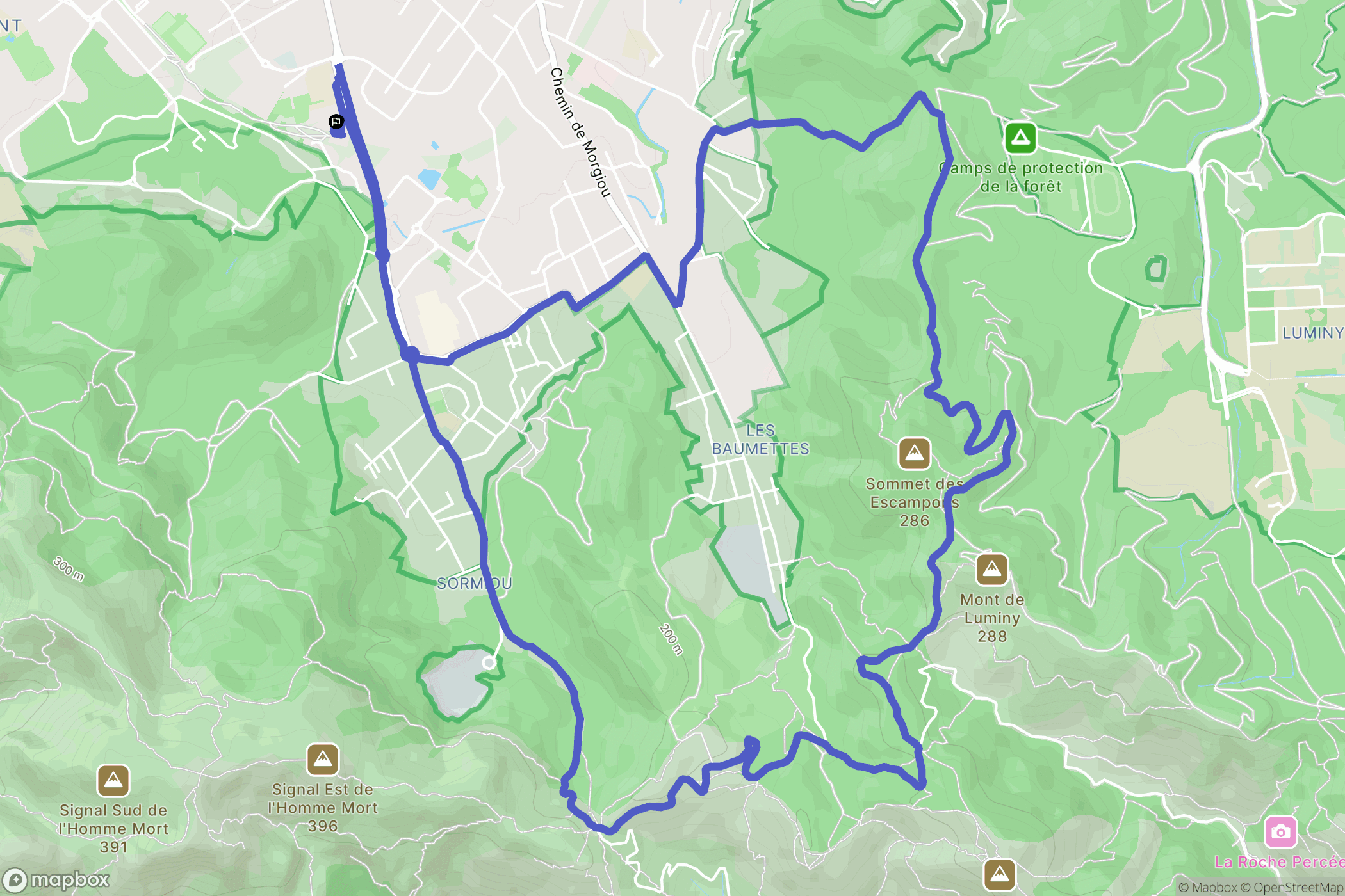 Marseille : carte du parcours de randonnée - France